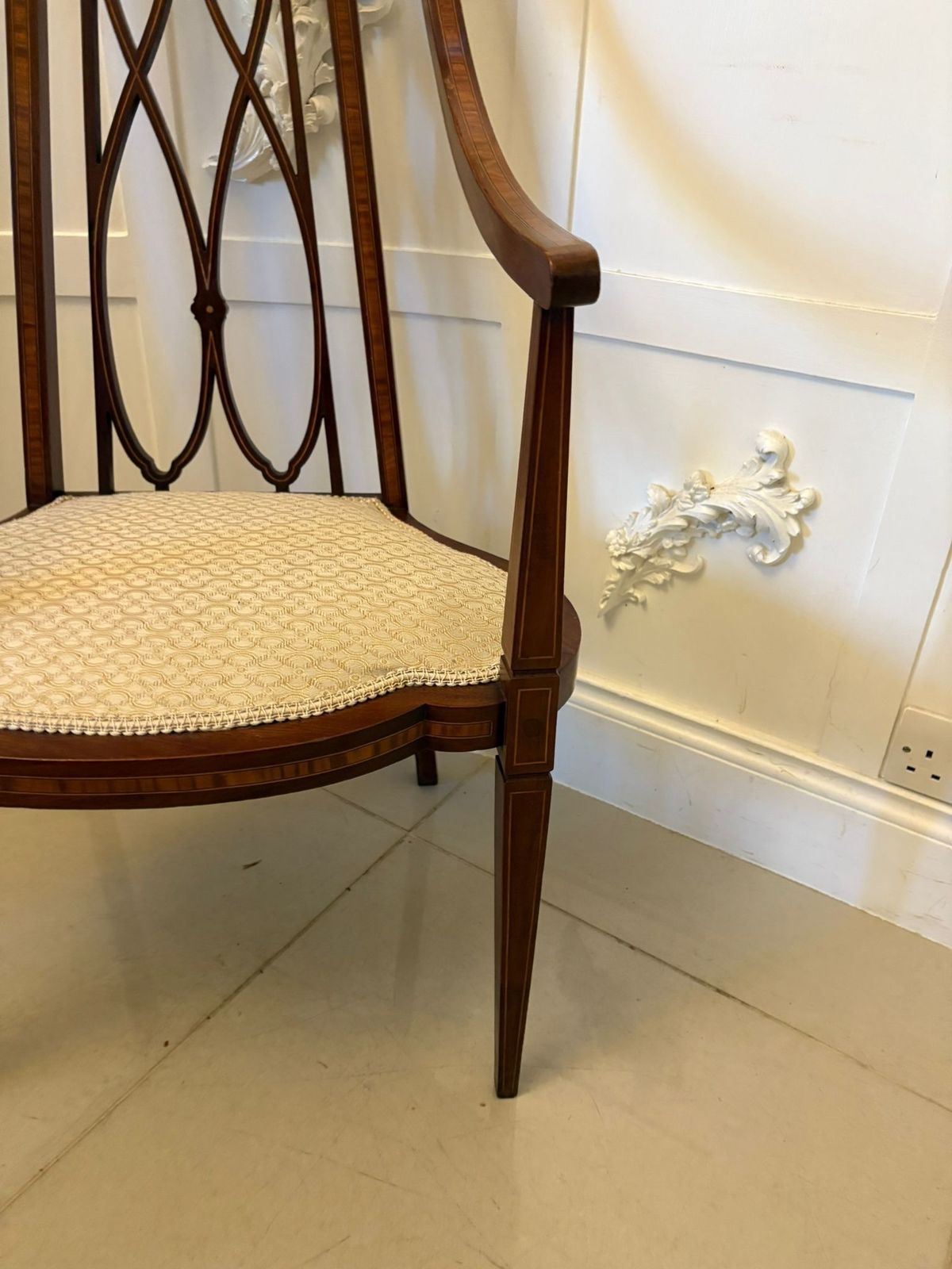Unusual Antique 19th Century Inlaid Mahogany Armchair photo vintage