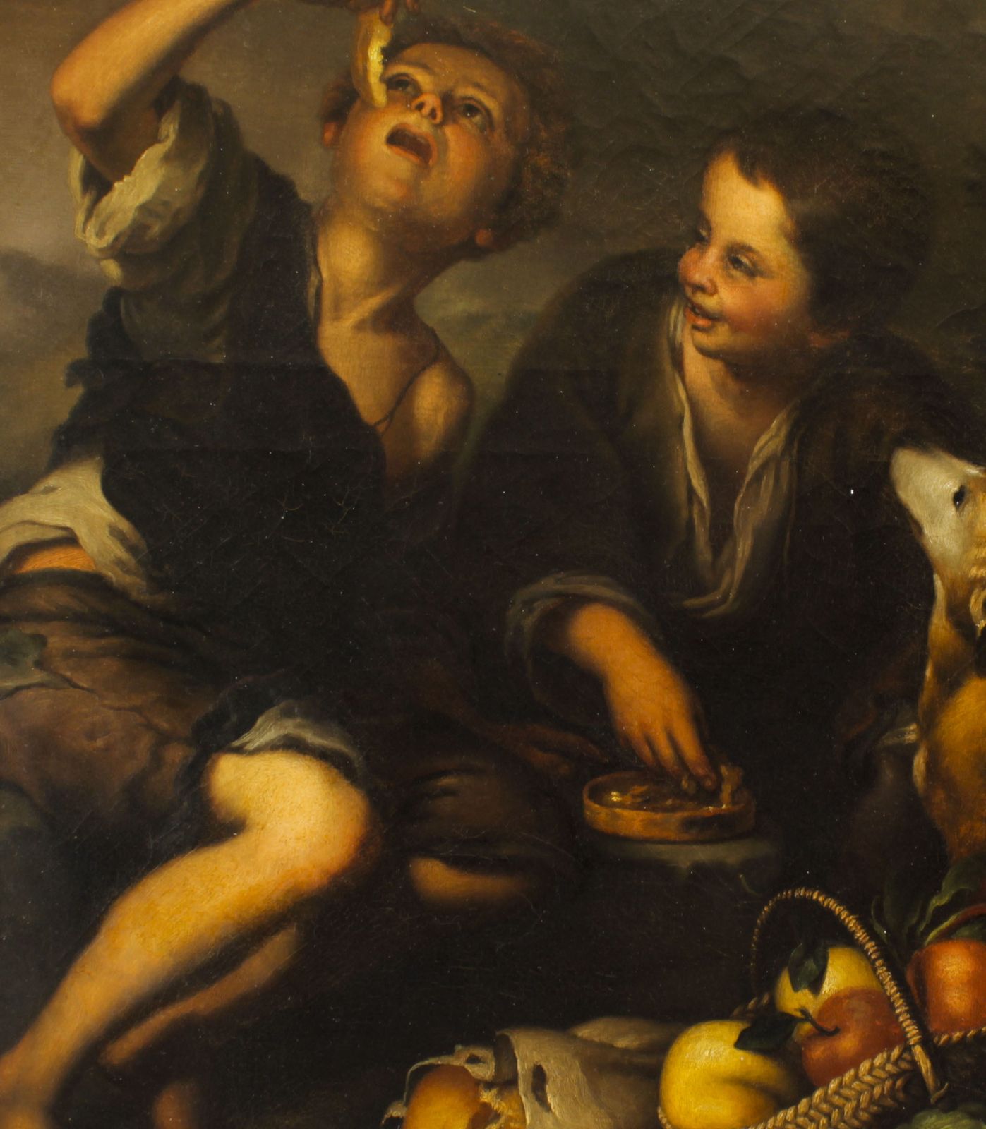 Antique Oil Painting Grape And Melon Eaters After Bartolome' Murillo  18th C photo Art
