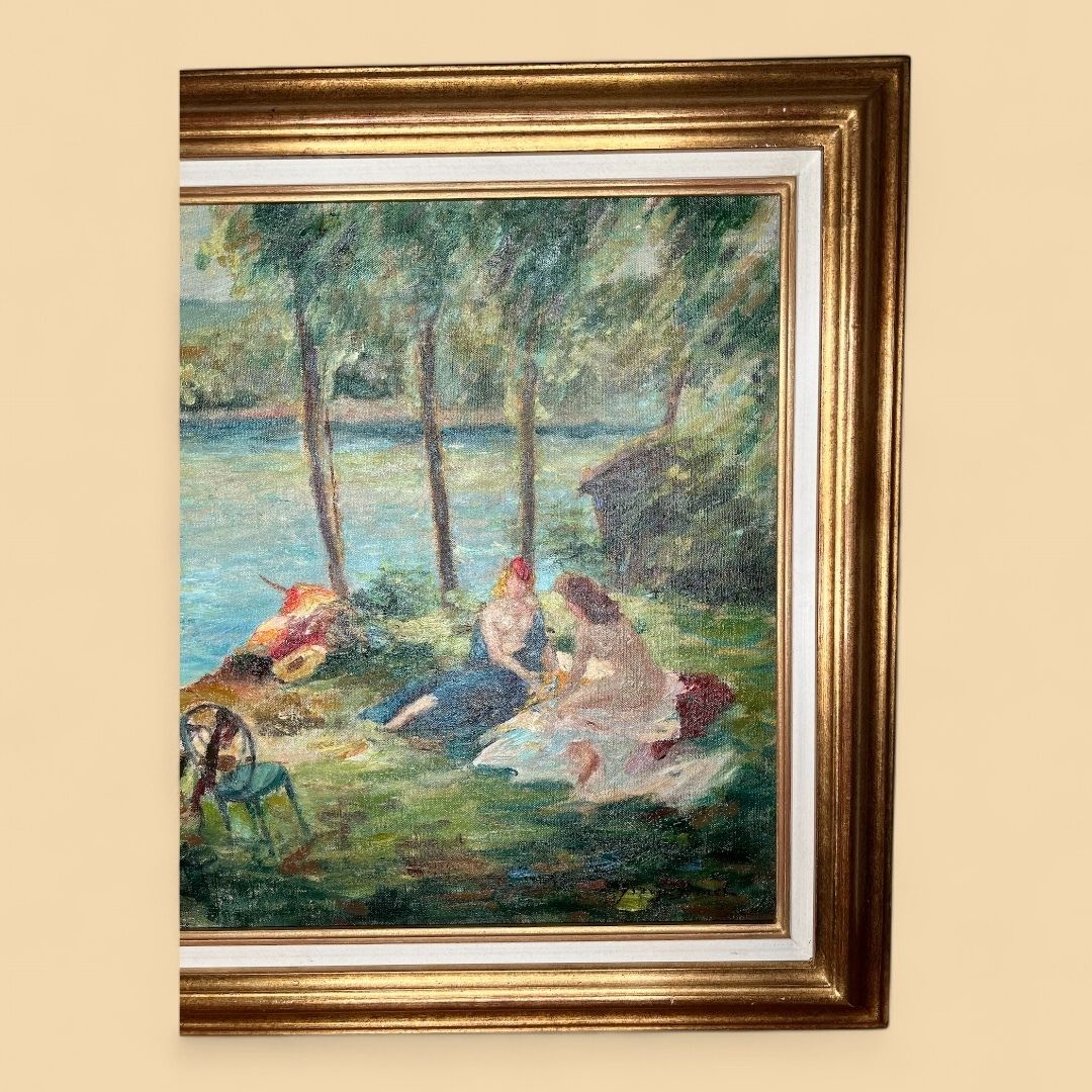 Georges Binet   The Bathers, Oil On Canvas Landscape Painting photo furniture