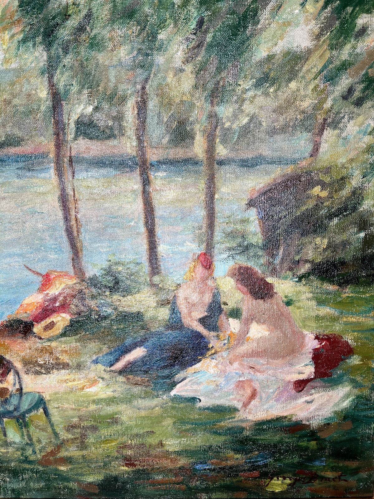 Georges Binet   The Bathers, Oil On Canvas Landscape Painting photo vinterior