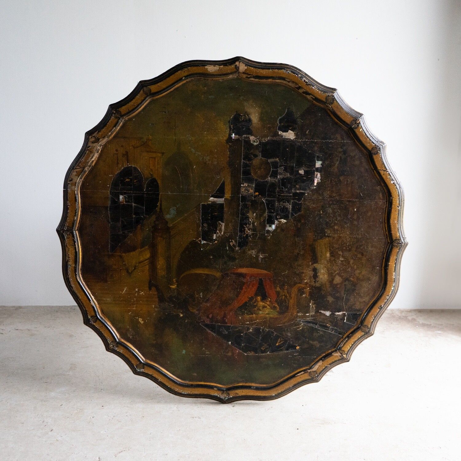 Antique French Napoleon III Lacquered Pedestal Table, Inlaid Hand Painted 19th C photo for sale