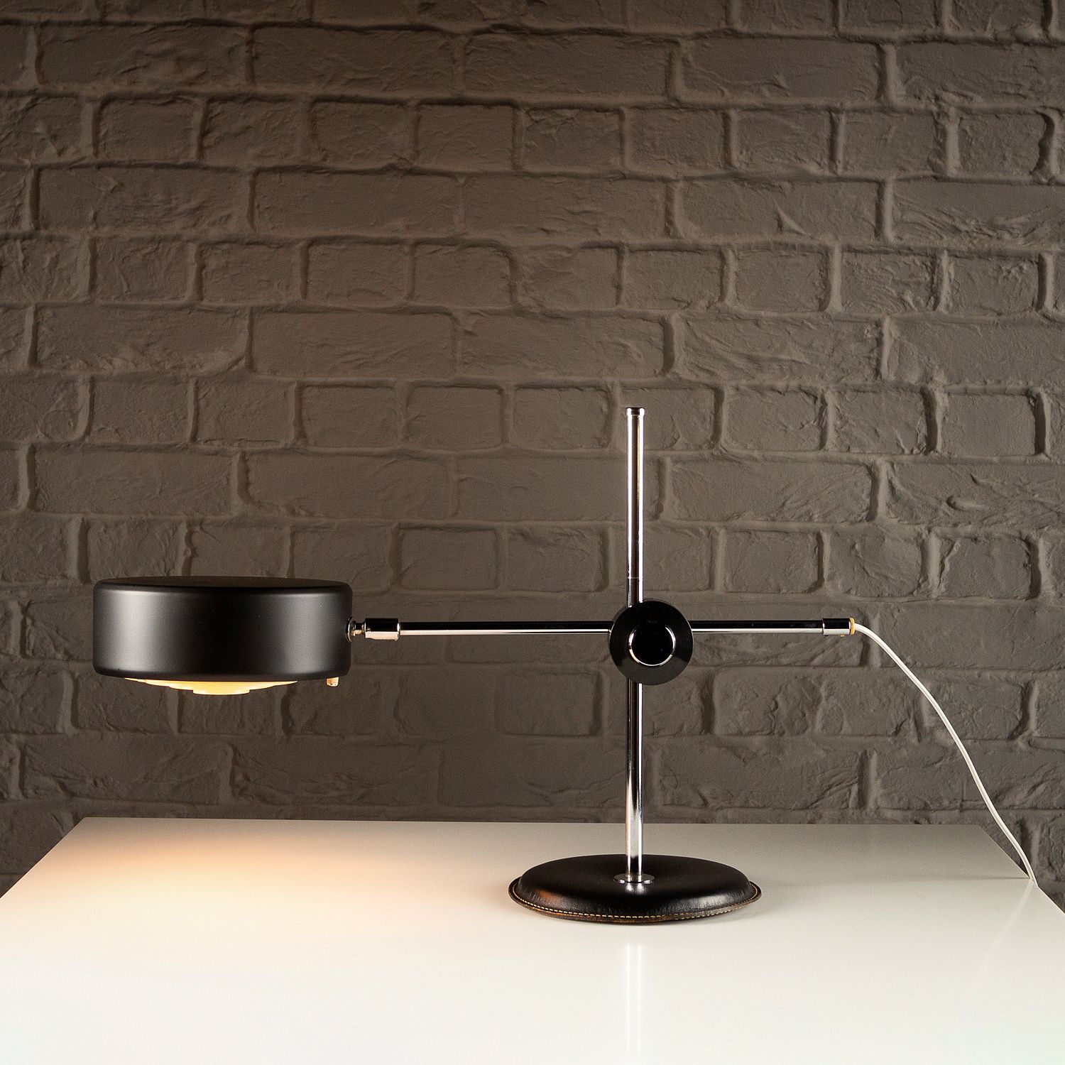 Simris Desk Lamp In Black Leather And Chrome, Anders Pehrson, Sweden, 1970s photo 695.0