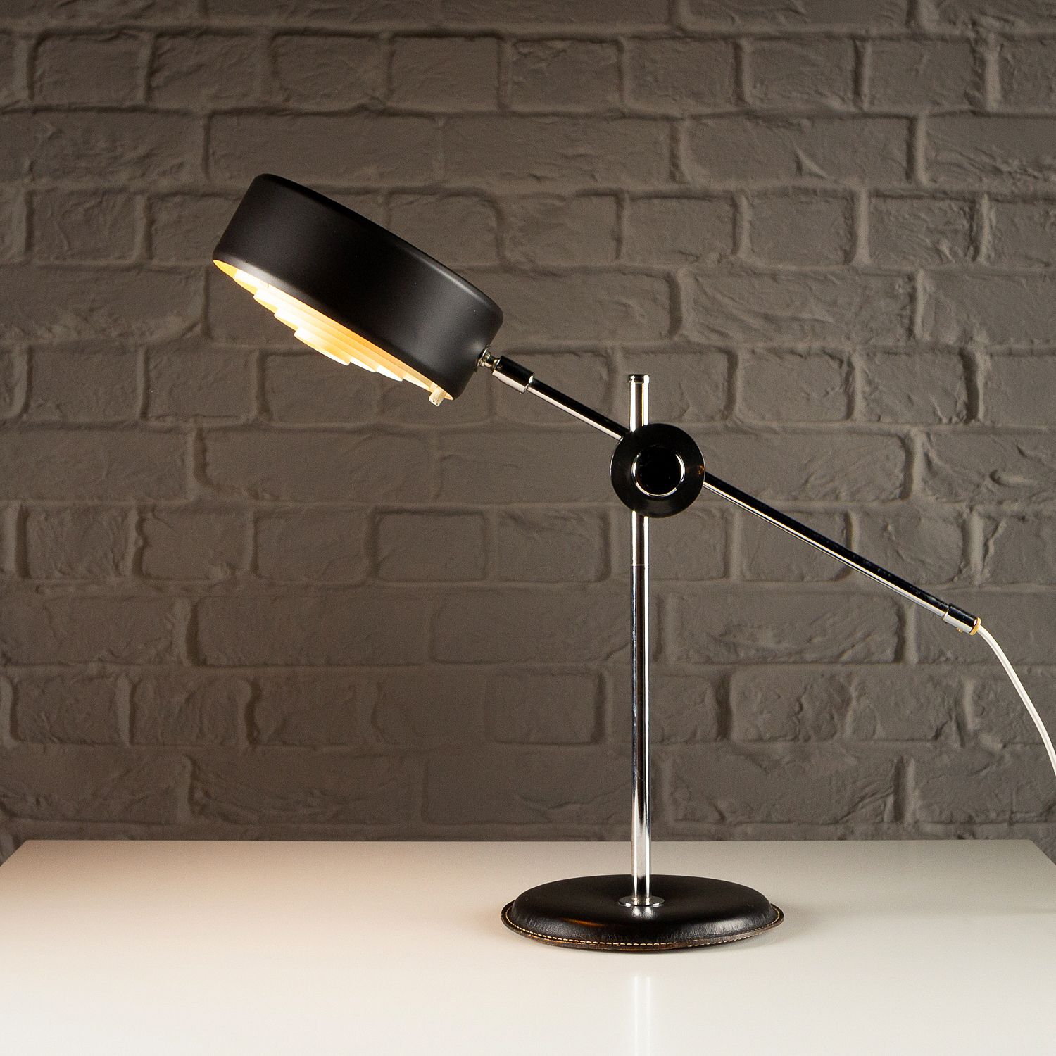 Simris Desk Lamp In Black Leather And Chrome, Anders Pehrson, Sweden, 1970s photo vintage