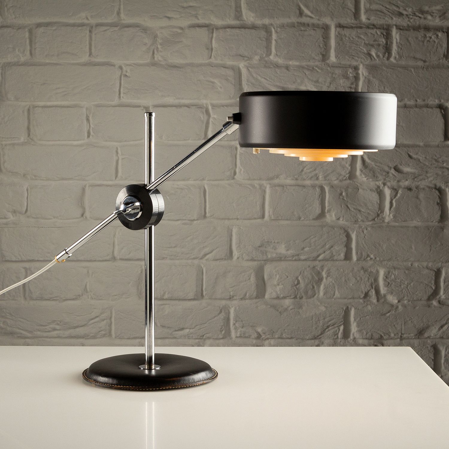 photo furniture Simris Desk Lamp In Black Leather And Chrome, Anders Pehrson, Sweden, 1970s