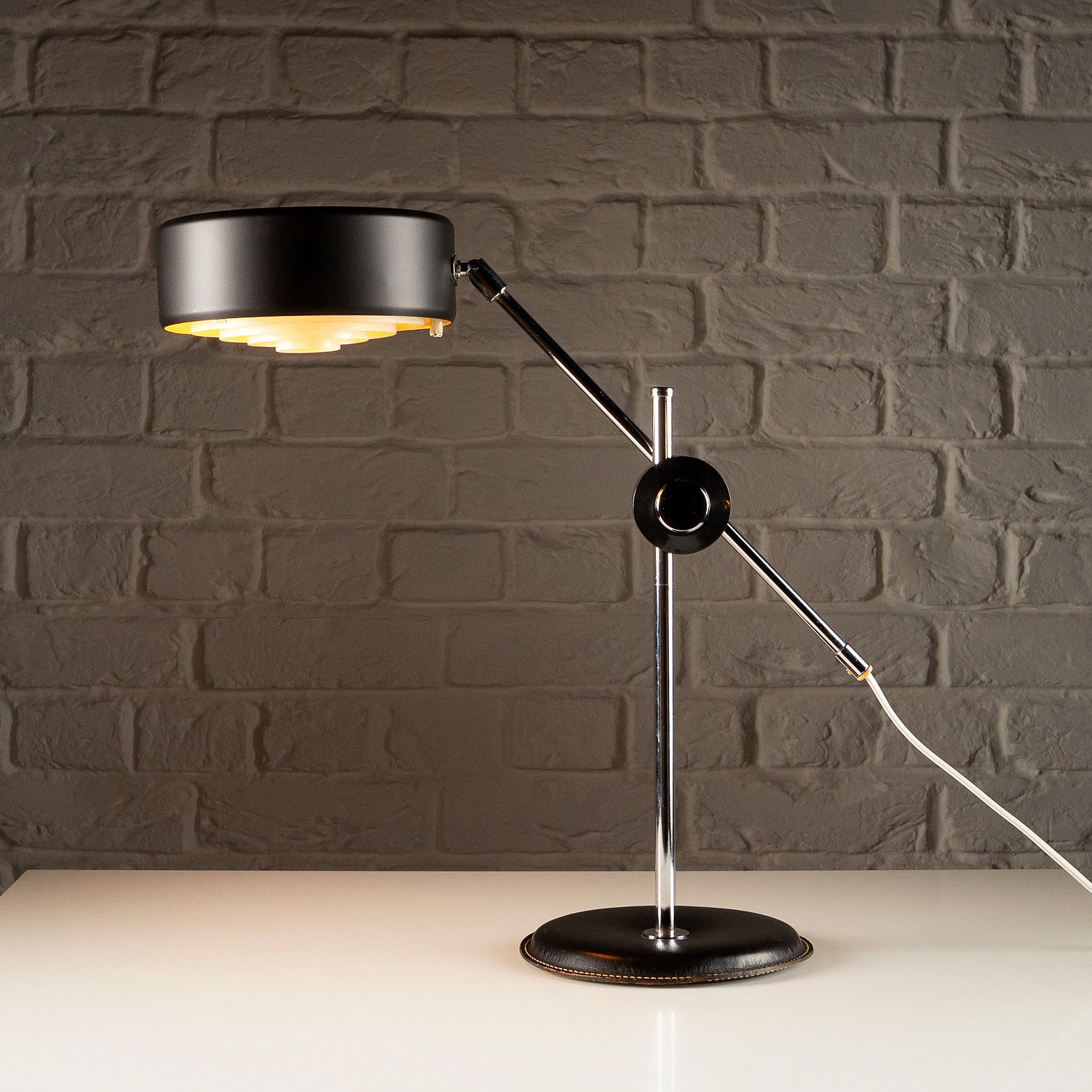 Simris Desk Lamp In Black Leather And Chrome, Anders Pehrson, Sweden, 1970s photo buy