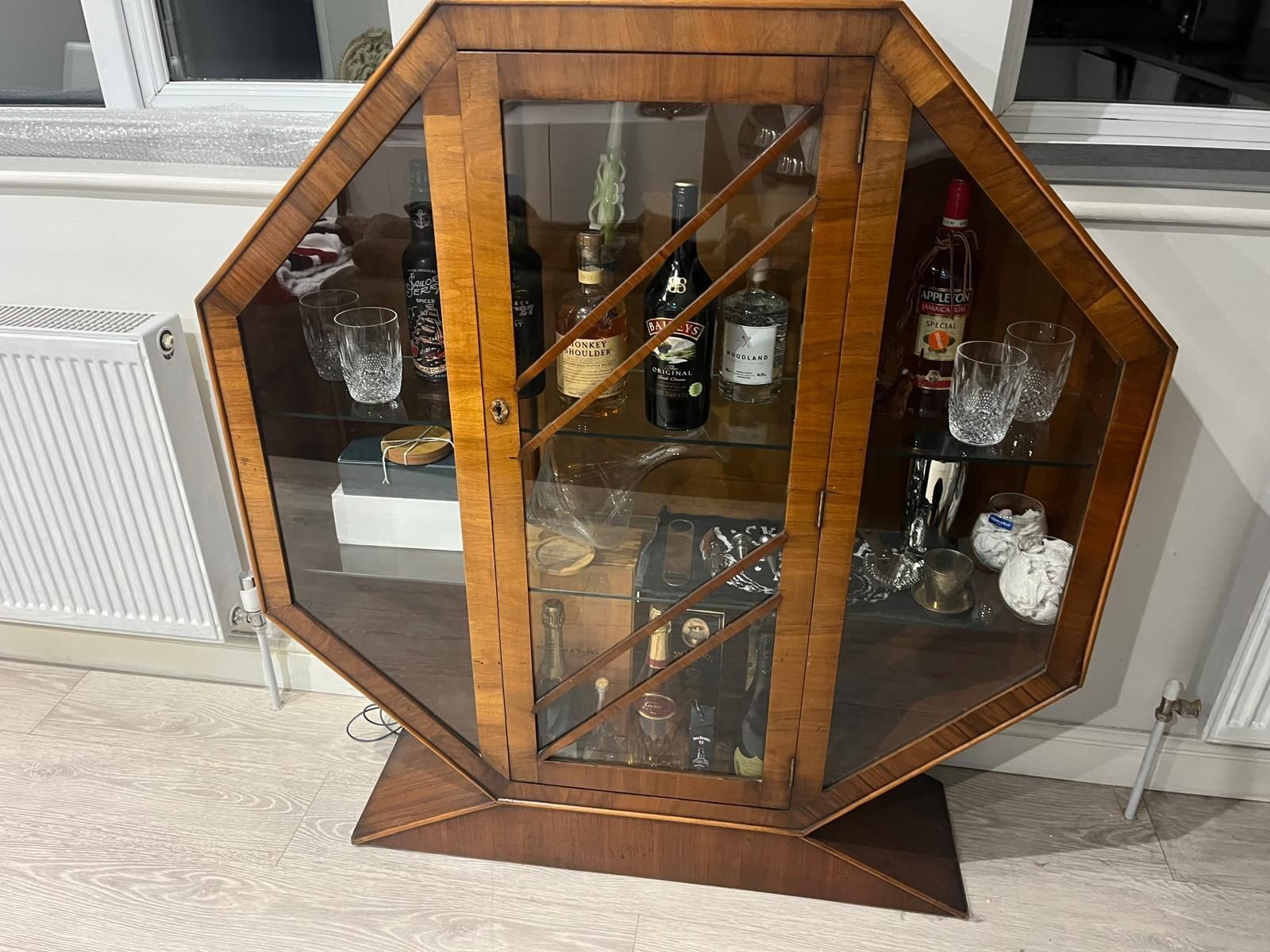 Art Deco Furniture Octagonal Drinks Cabinet (With Key) Walnut Rrp £2250 photo buy
