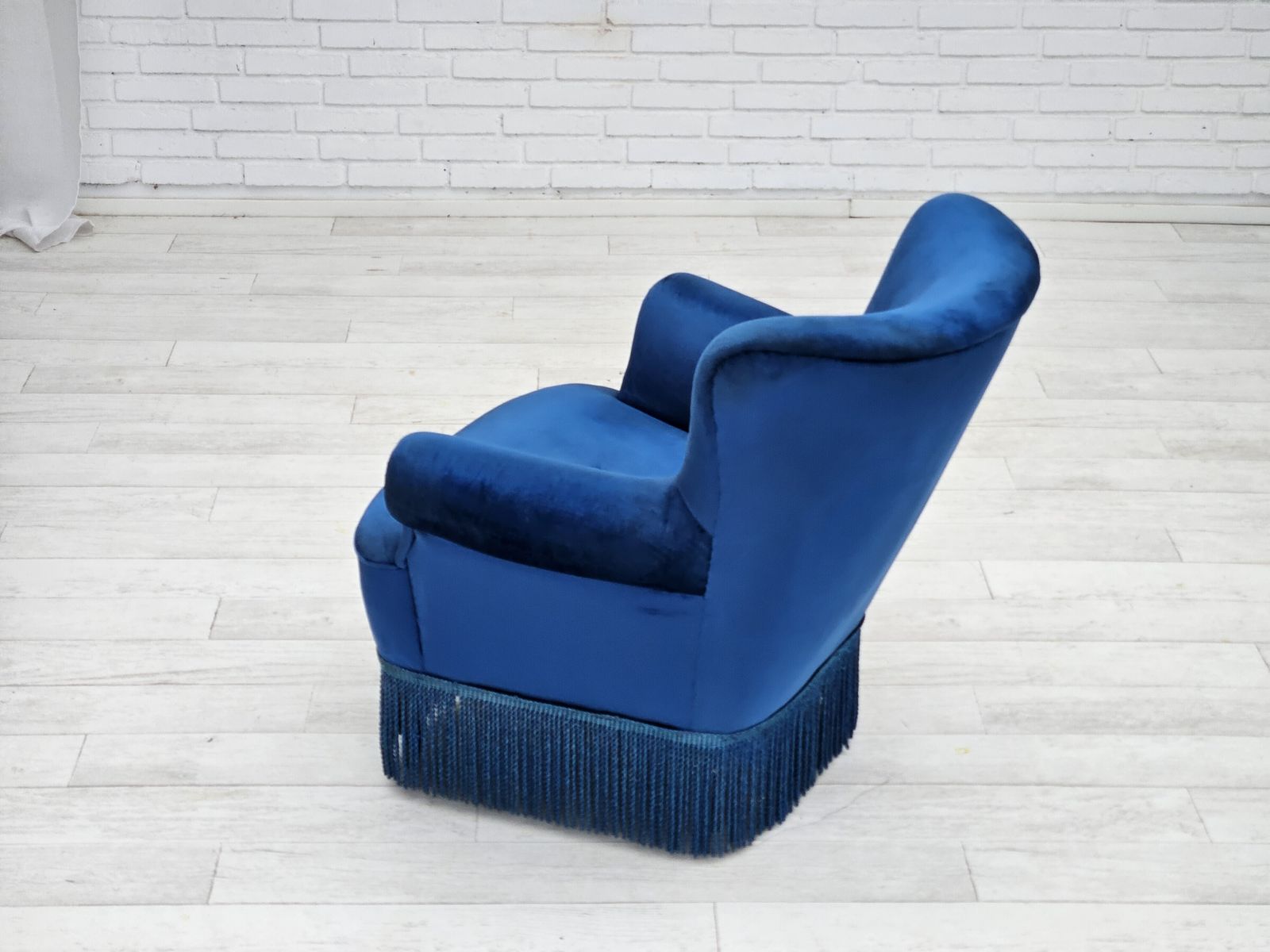 1960s, Danish Lounge Chair, Blue Furniture Velour, Beech Wood Legs. photo buy