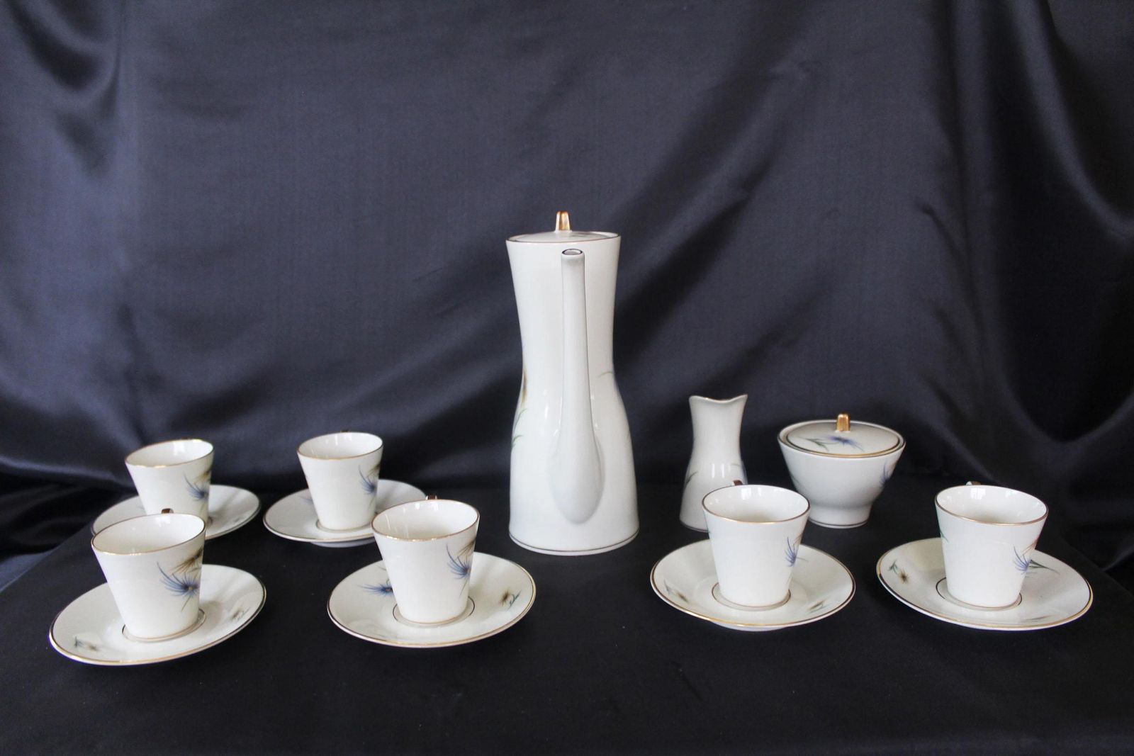 17 Delig Vintage Edelstein Bavaria Porseleinen Koffieservies, 6 Kopjes En Schoteltjes, Suikerpot Met Deksel, Roomkan, Koffiepot Met Deksel photo 63.0