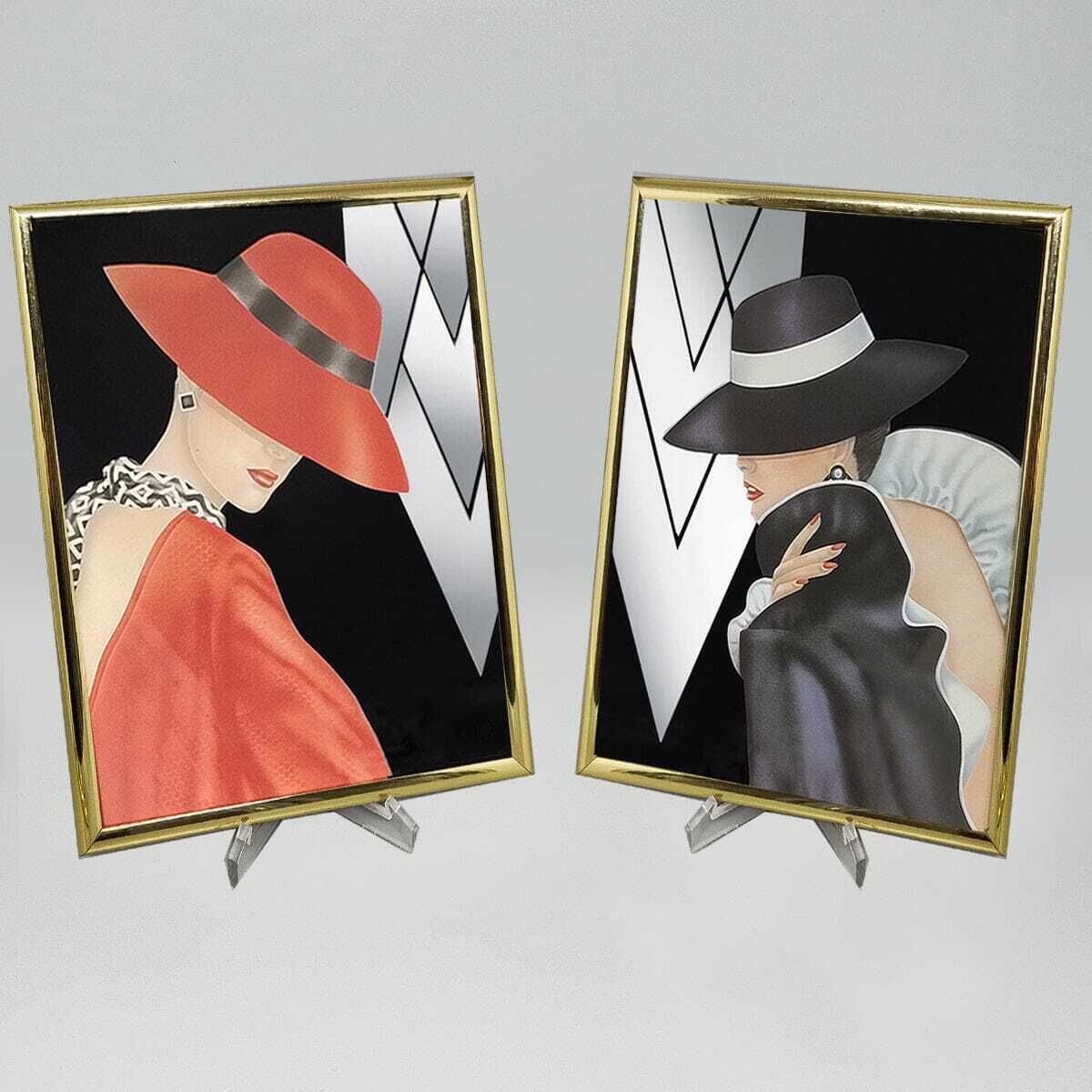 1980s Pair Of Framed Prints "Glam Girl" By Ferraro. Made In U.S.A. photo furniture