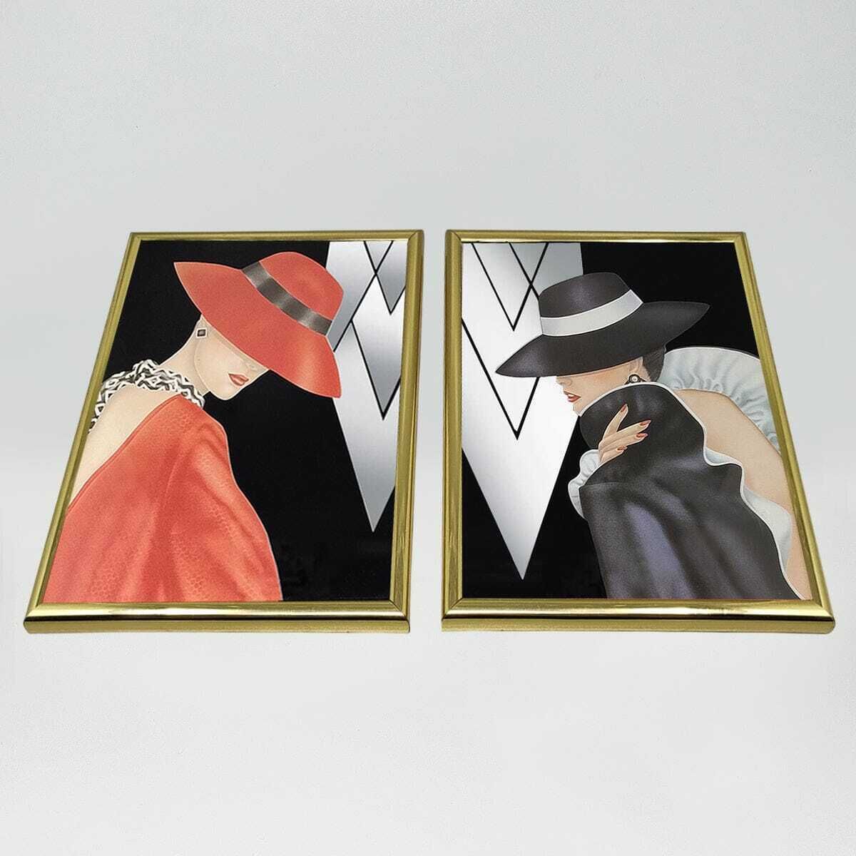 1980s Pair Of Framed Prints "Glam Girl" By Ferraro. Made In U.S.A. photo buy