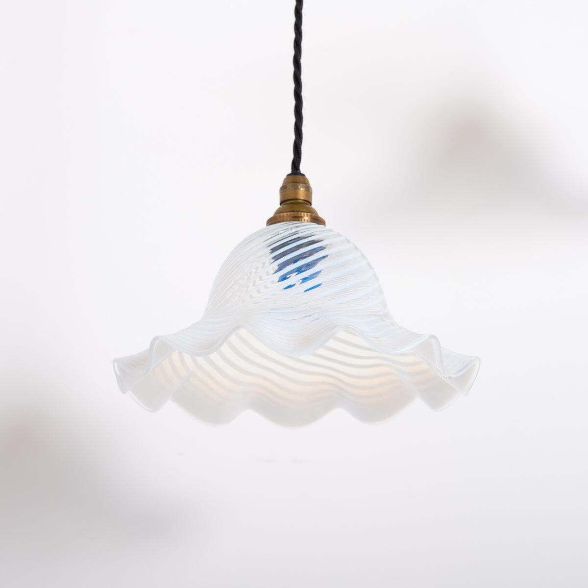 Lighting Elegant Vaseline Iridescent Glass Spiral Tulip Shades With Frilled Edges photo