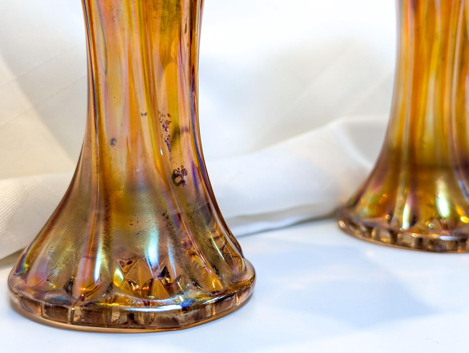 Pair Of Fenton Imperial Marigold Carnival Glass Bud Vases. Collectible Glass, Amber Glass, Vase, Carnival, Fenton, Imperial Mid Century photo 60.0