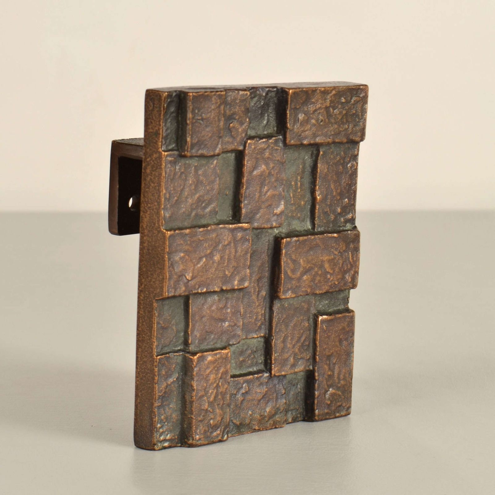 Architectural Push And Pull Door Handle In Bronze With Cubist Relief photo for sale