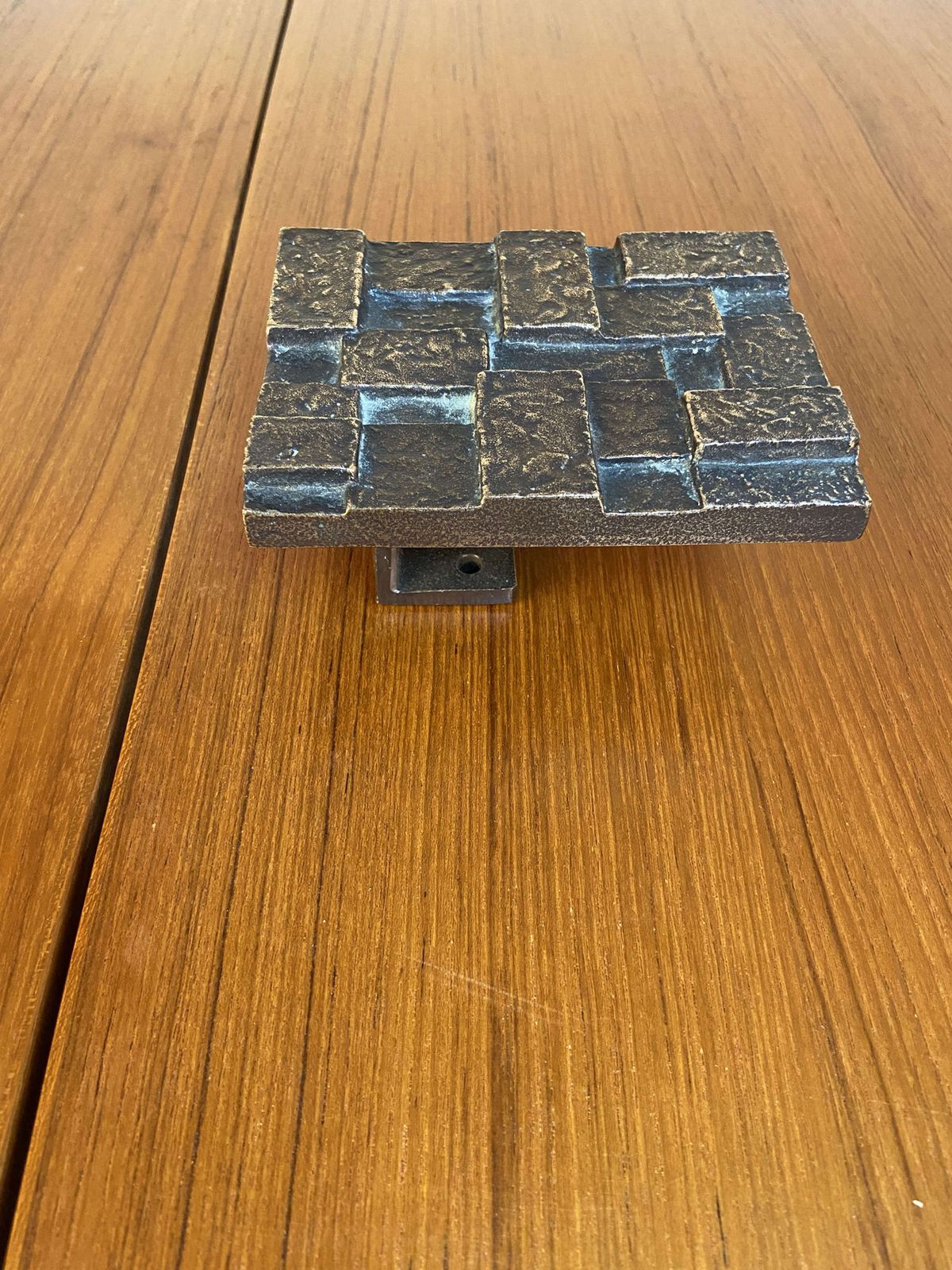 Architectural Push And Pull Door Handle In Bronze With Cubist Relief photo vintage