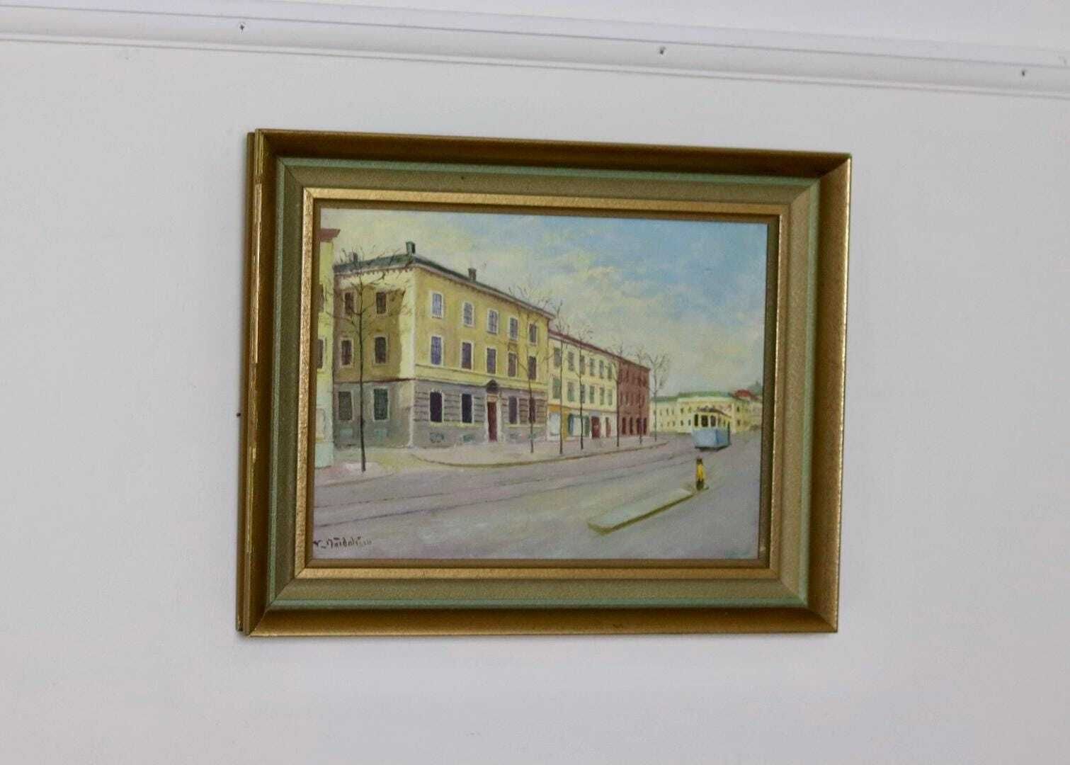 Swedish Mid Century Oil On Canvas Painting "Gothenburg"  Vintage & Framed photo furniture