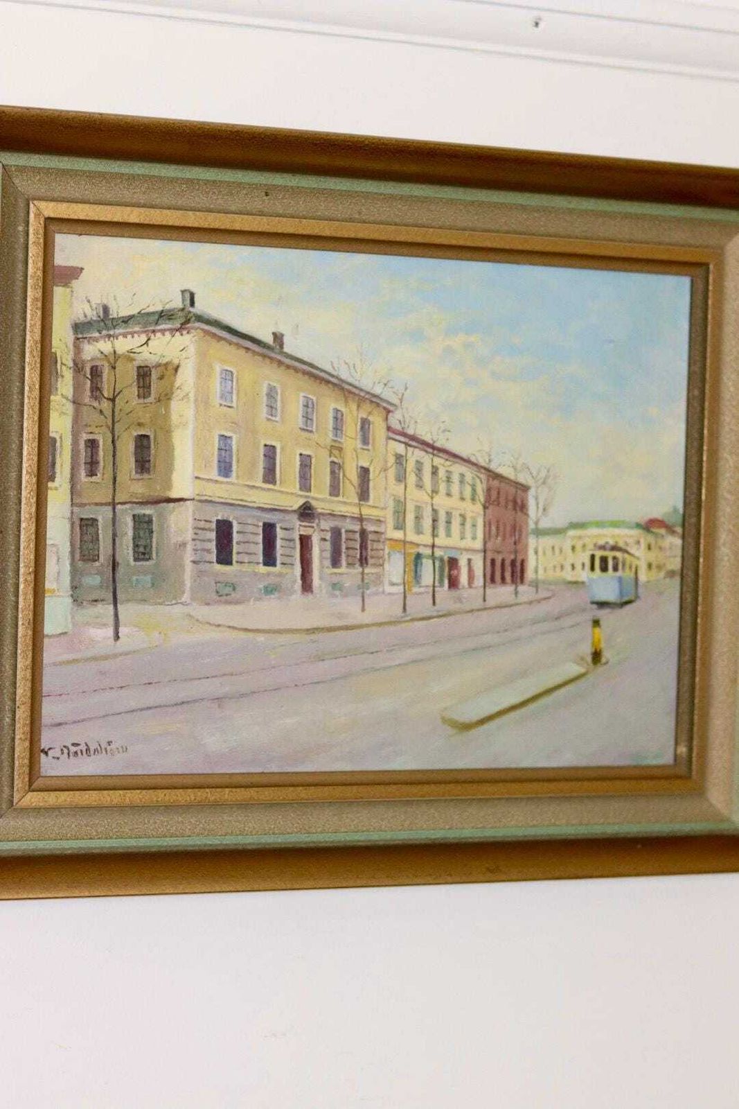 Swedish Mid Century Oil On Canvas Painting "Gothenburg"  Vintage & Framed photo 295.0