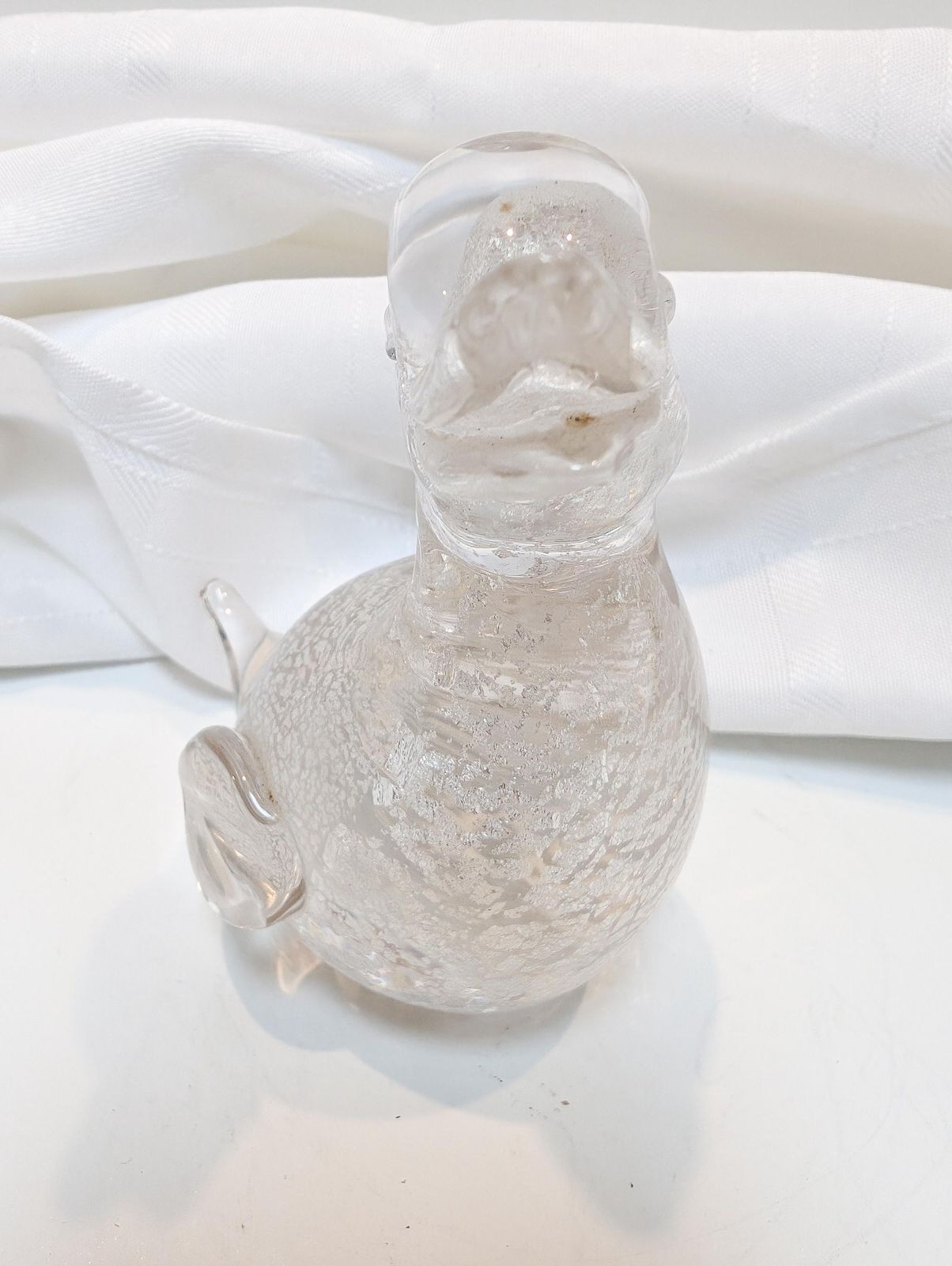 Rare Archimede Seguso 1980s Murano Glass Duck, Perfect Condition, Silver Spangles Throughout. Bubble Glass Effect With Original Red Label. photo Art