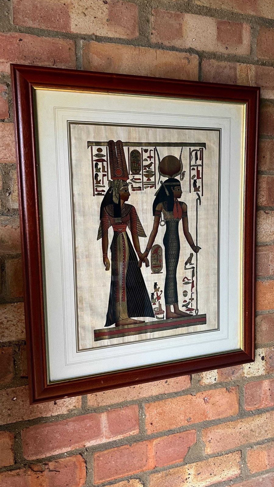 Set Of Two Framed Late 20th Century Egyptian Style Paintings On Papyrus photo furniture