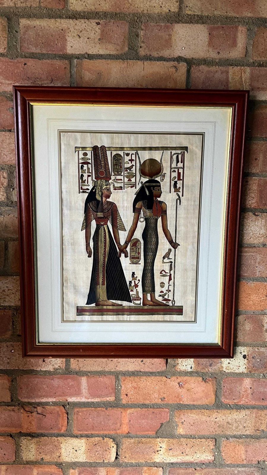 Set Of Two Framed Late 20th Century Egyptian Style Paintings On Papyrus photo for sale