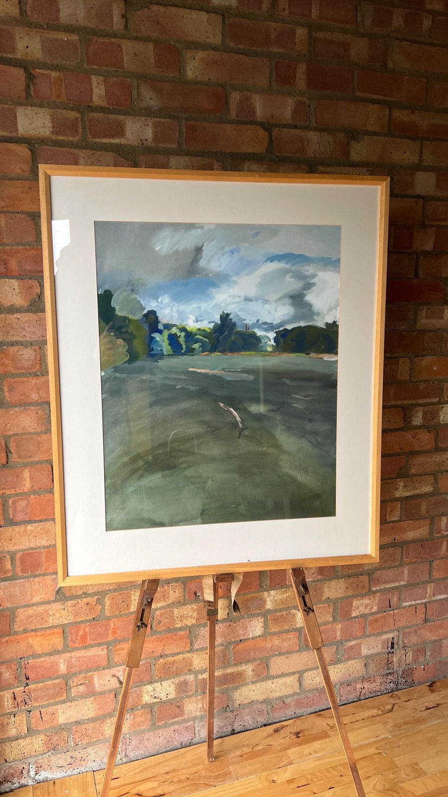Large Late 20th Century Acrylic Landscape Painting In Solid Wood Frame photo furniture