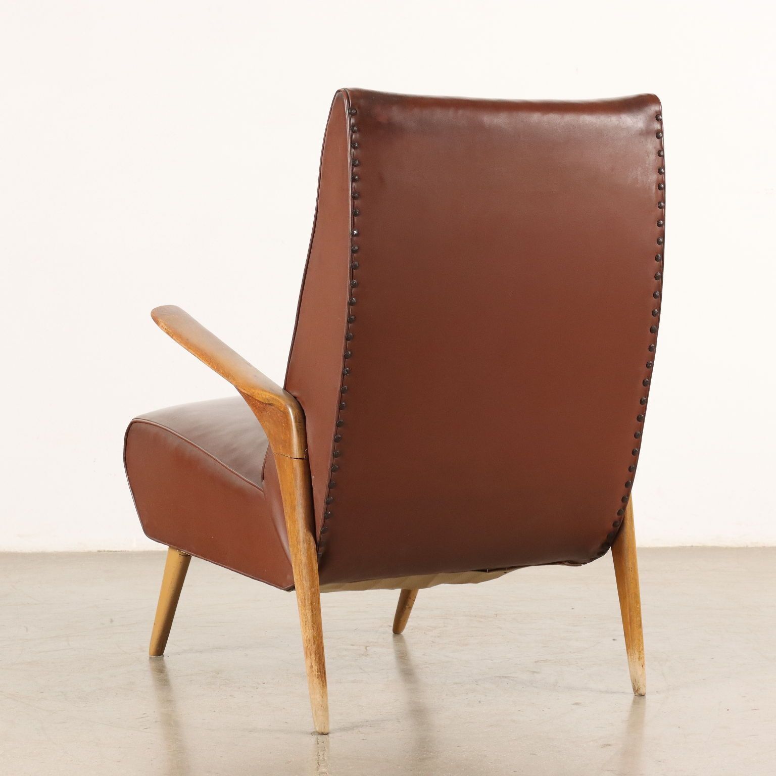photo furniture Vintage Armchair Wood Spring Padding Leatherette 1950s