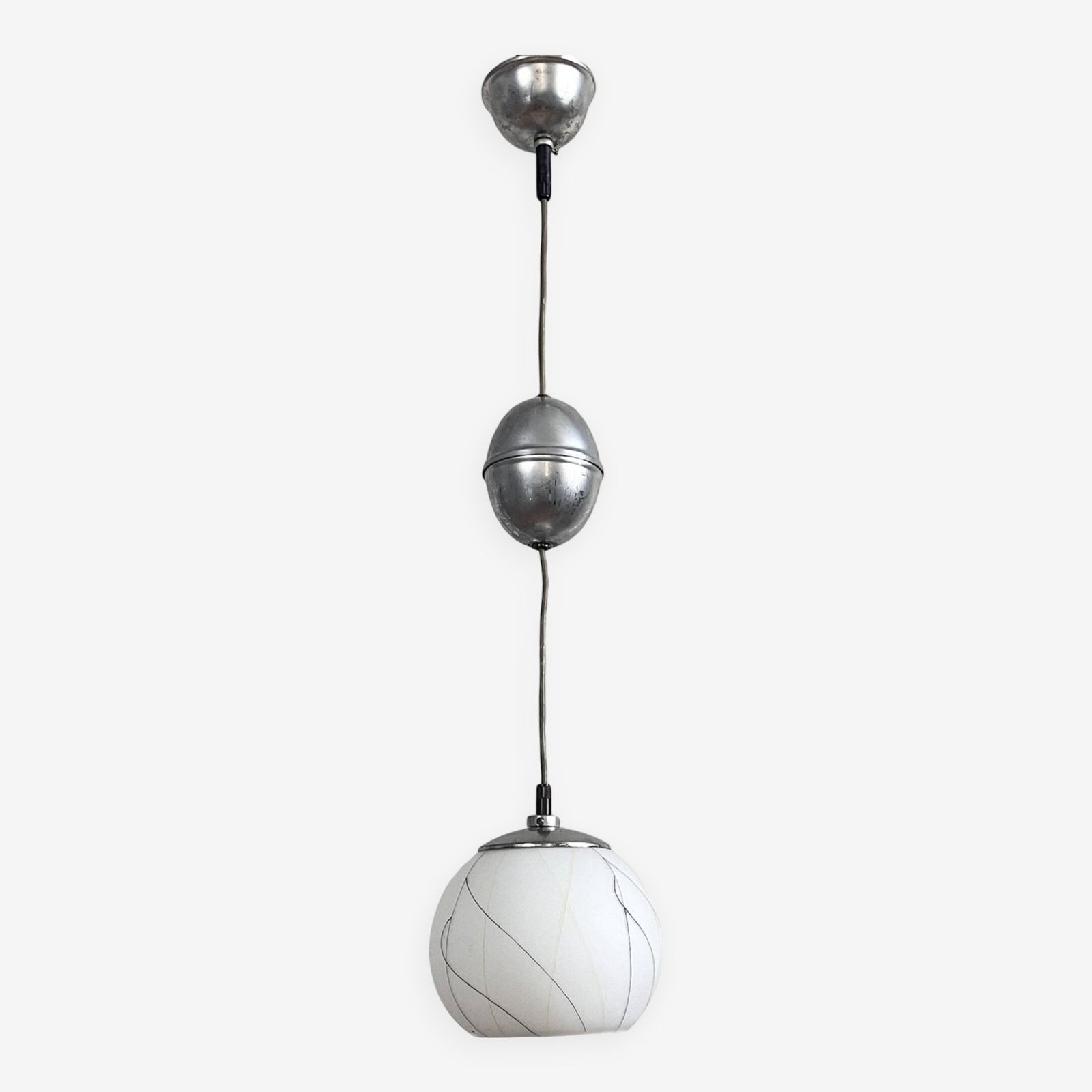 Pendant Lamp, Chrome, New Look, Elektroinstala Děčín, Czechoslovakia, 1950s.