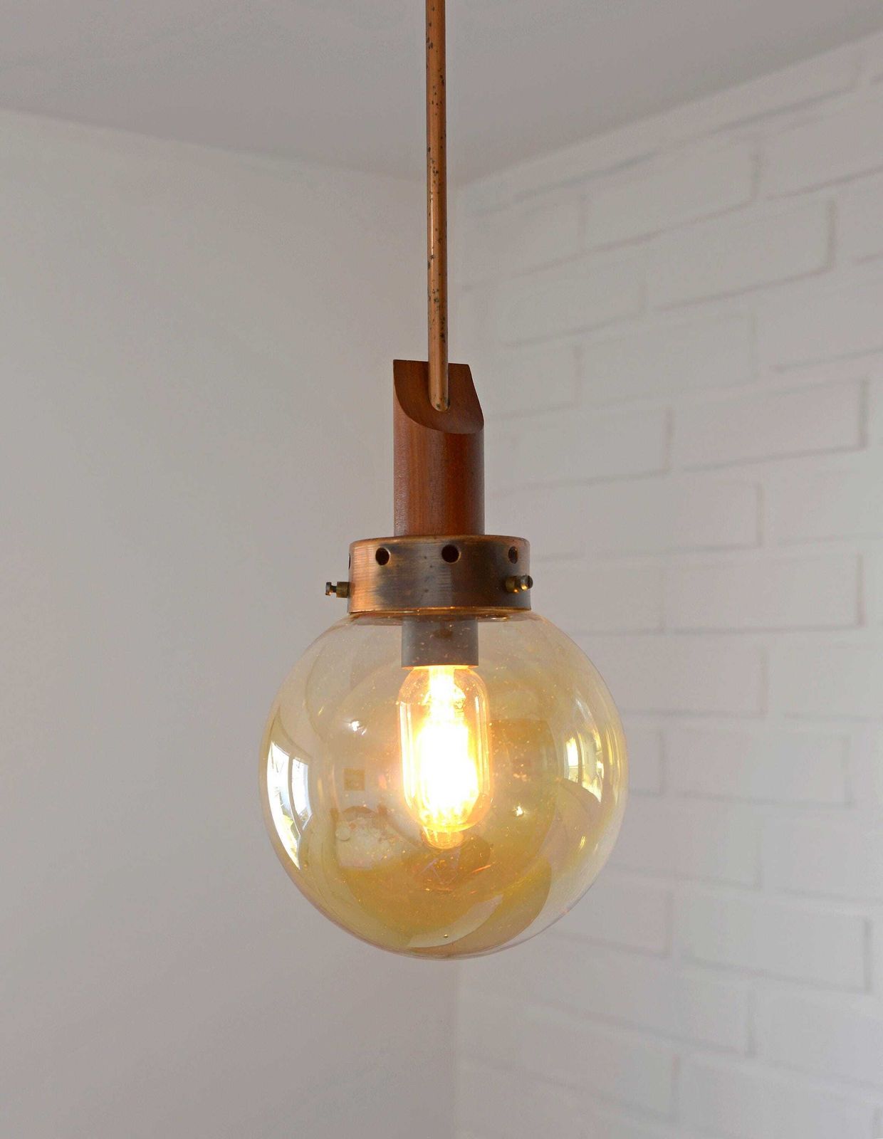 Vintage Pendant Light / Set Of 2 / Mid Century Rustic Lamp / Wooden Hanging Lamp / Yugoslavia 70 / Copper Ceiling Lighting / Farmhouse Lamp photo 293.0