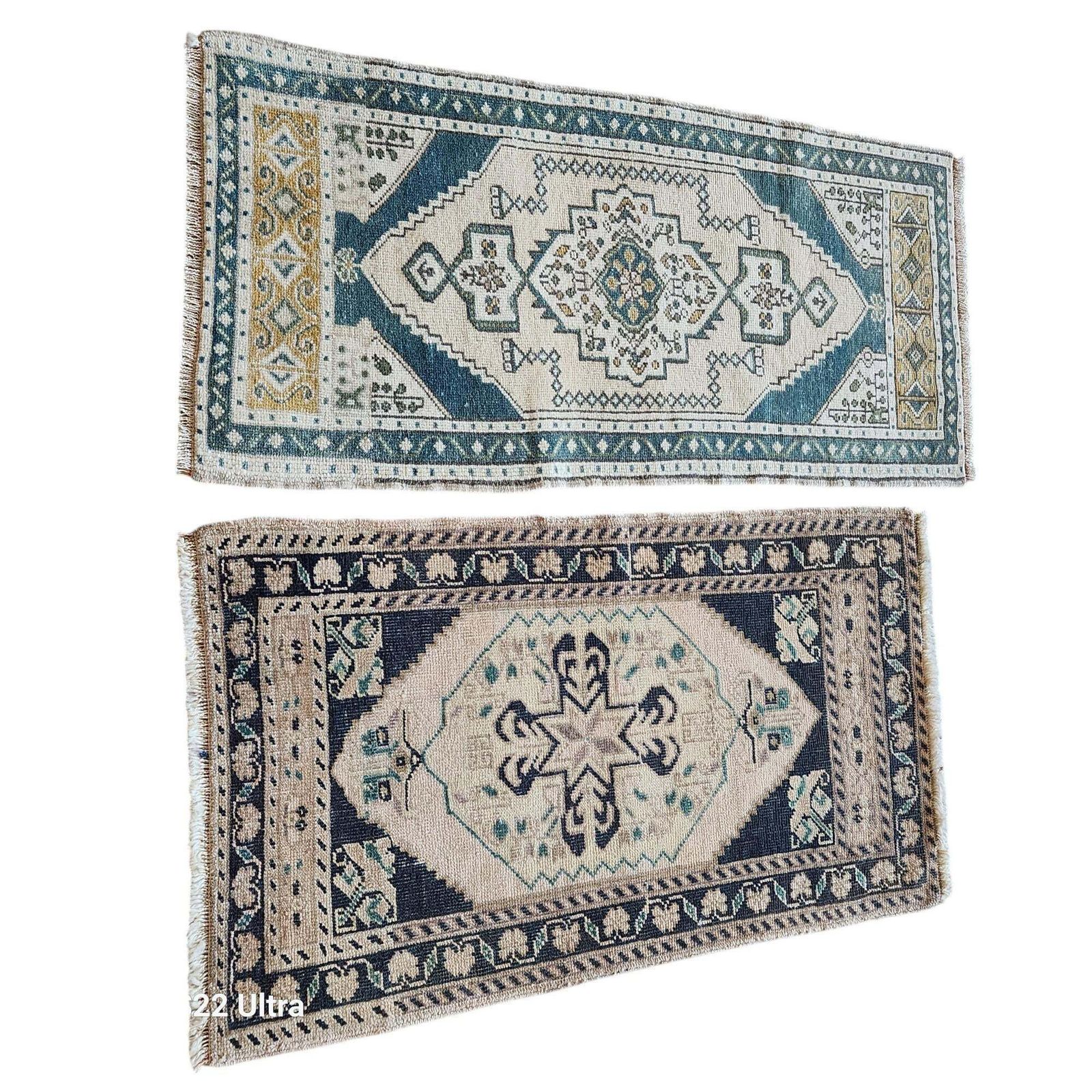 1970s Oushak Wool Small Hand Knotted Turkish Rug   A Pair photo for sale