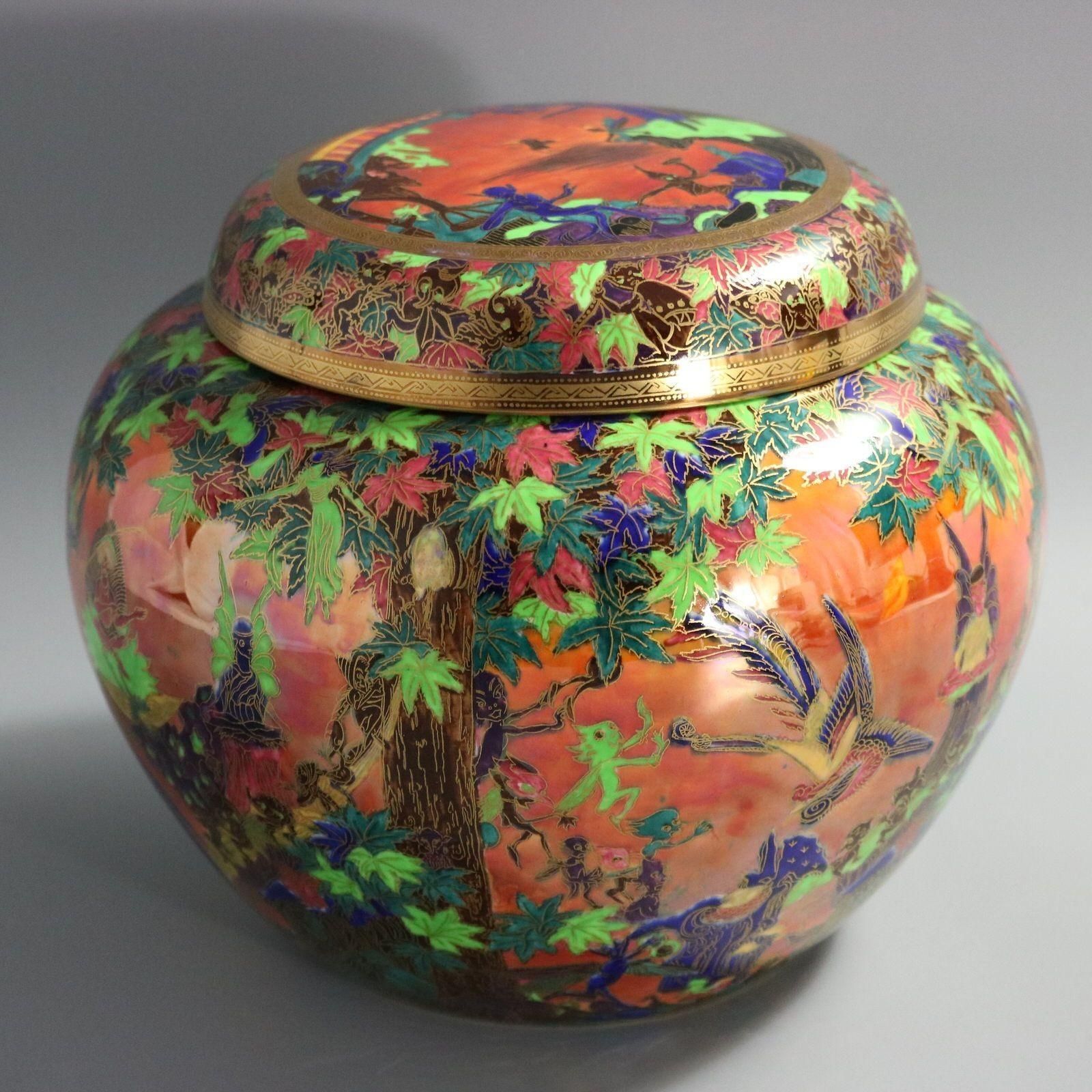 Wedgwood Flame Fairyland Lustre 'Fairy Slide' Covered Vase photo vintage