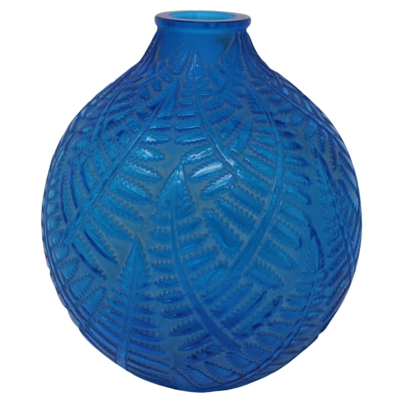 Rene Lalique Electric Blue Glass Espalion Vase