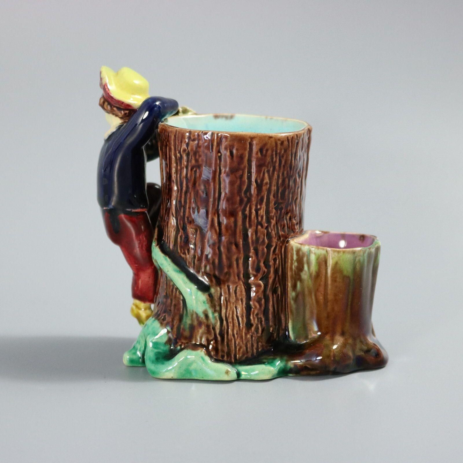 Holdcroft Majolica Boy Climbing Tree Posy Vase photo Home Decor
