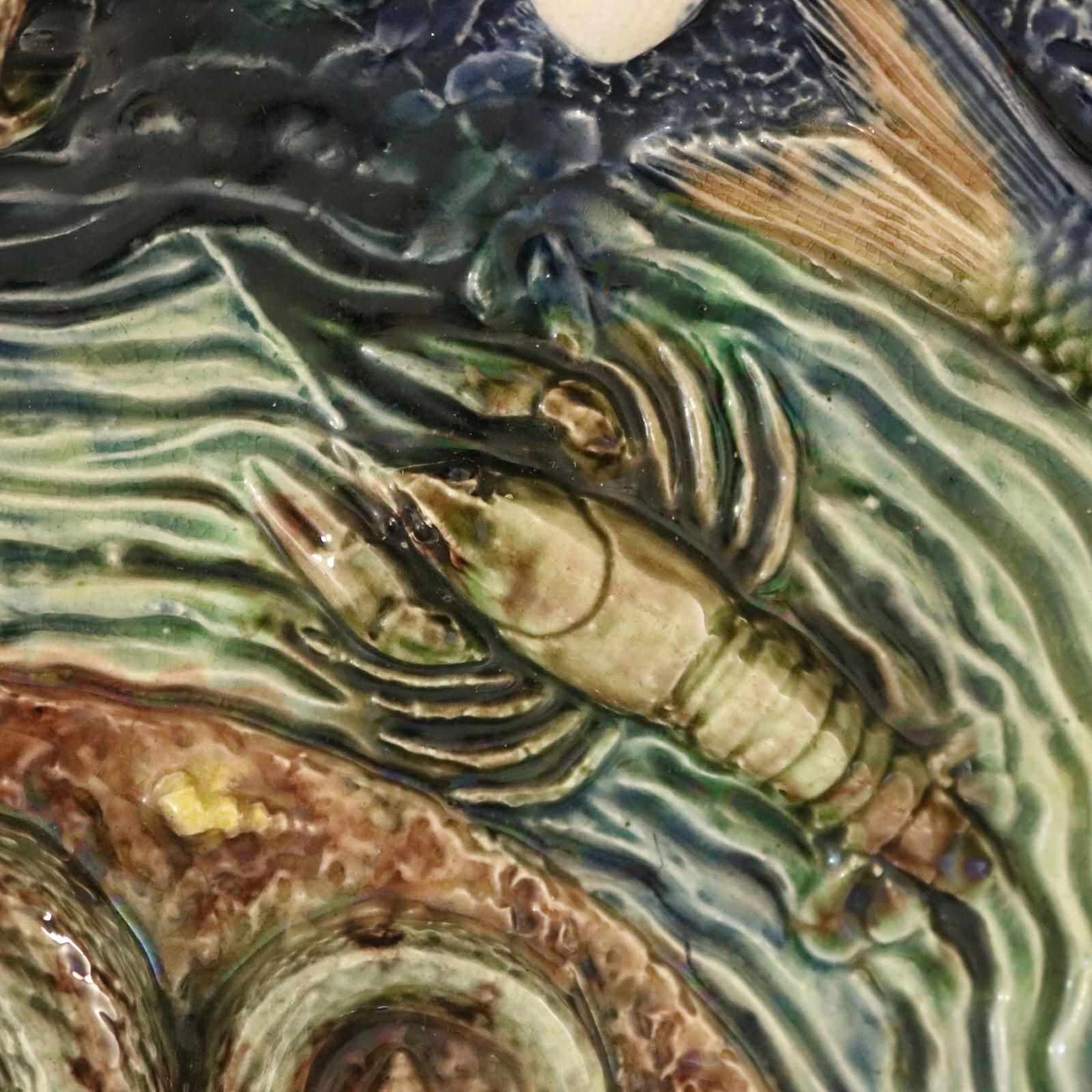 Large School Of Paris Palissy Majolica Wall Platter With Snake And Fish photo vinterior