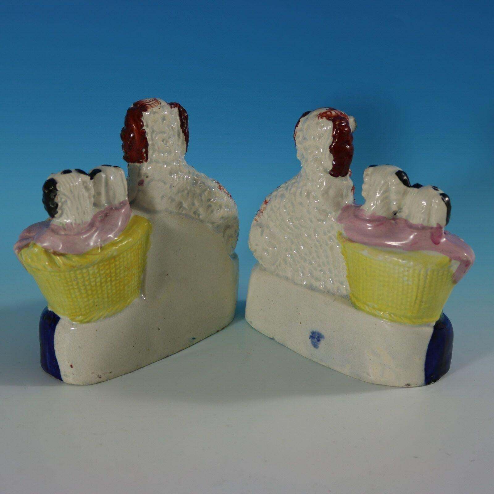 Pair Staffordshire Spaniel And Pups In Wash Baskets photo Art