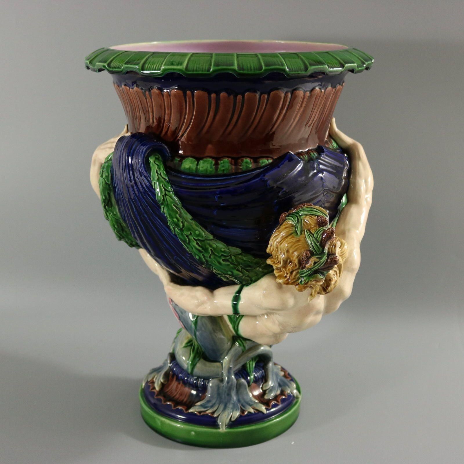 Victorian Minton Majolica Marine Mermen Jardiniere Pink Interior photo vinterior