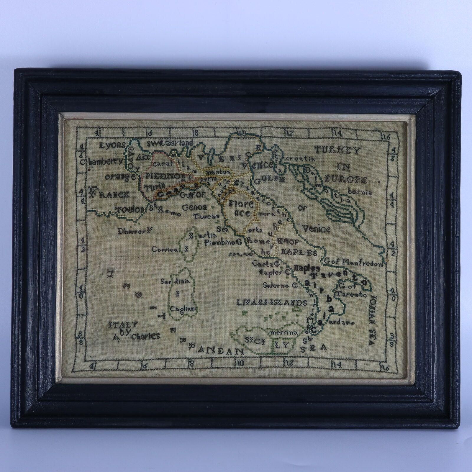 Rare Set Of 3 Map Samplers By A Charles. Italy, Spain & France photo furniture