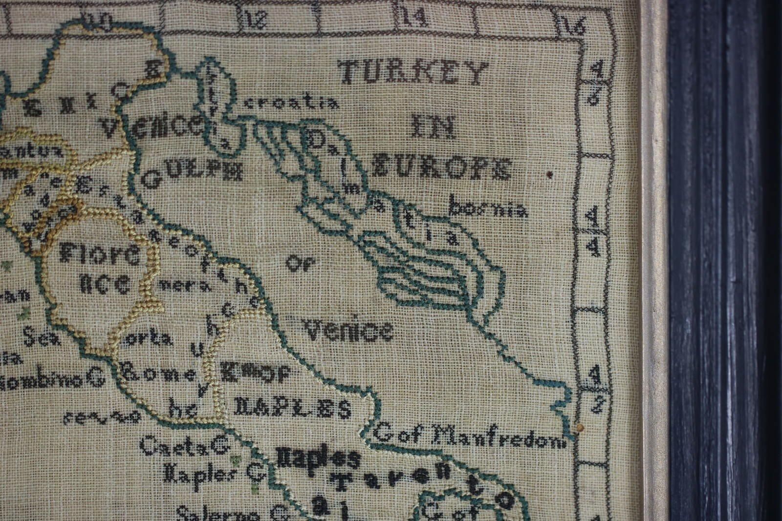 Rare Set Of 3 Map Samplers By A Charles. Italy, Spain & France photo vintage