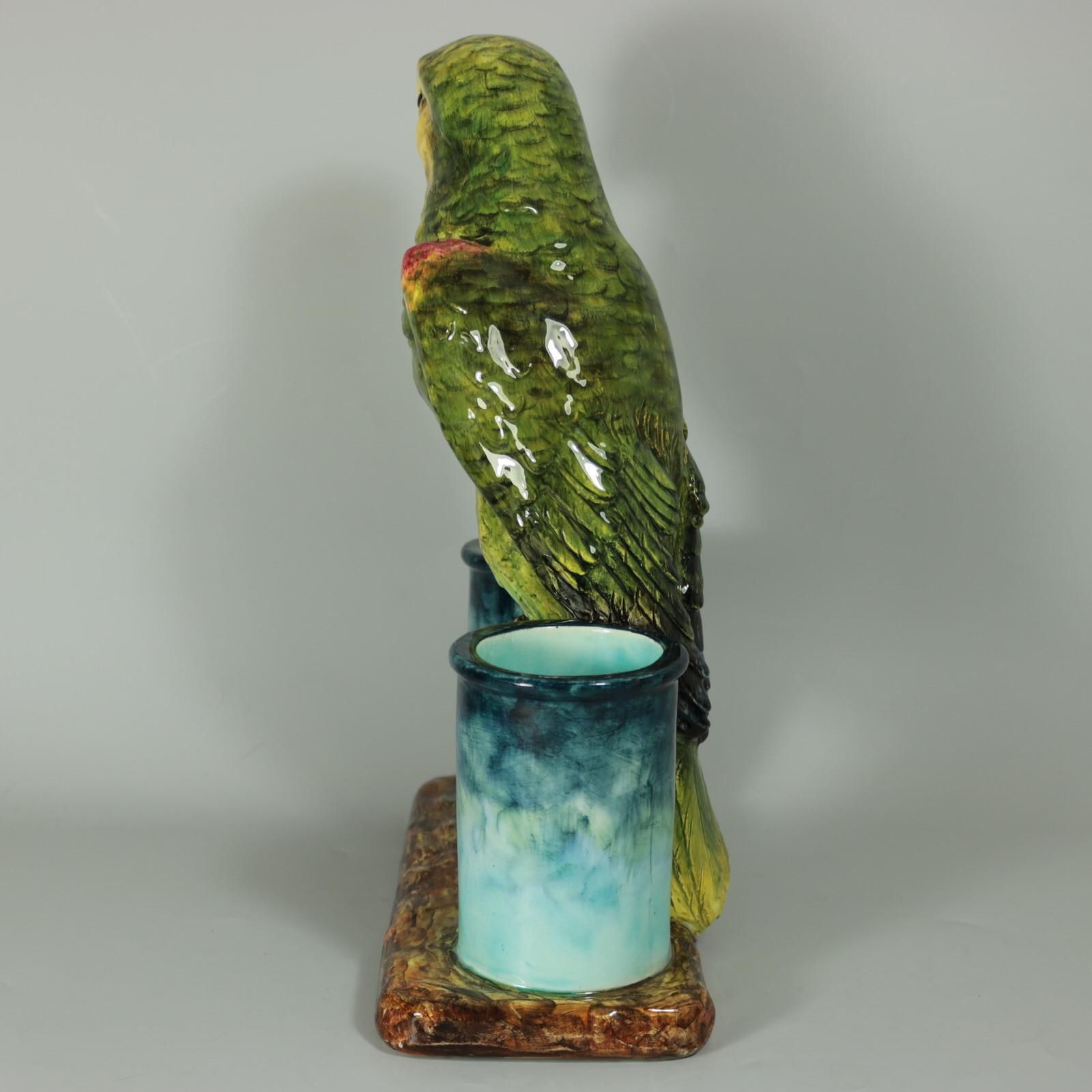 Delphin Massier Majolica Parrot Figural Vase photo for sale
