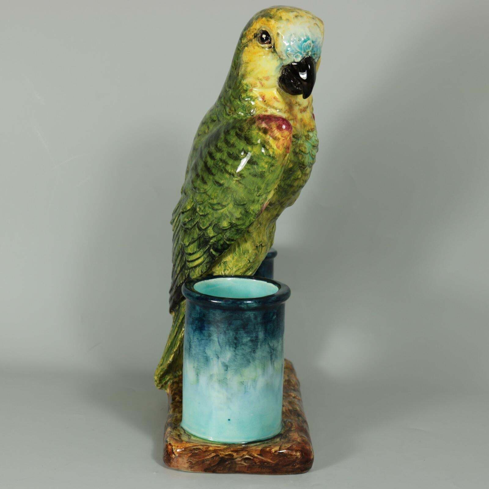 Delphin Massier Majolica Parrot Figural Vase photo buy
