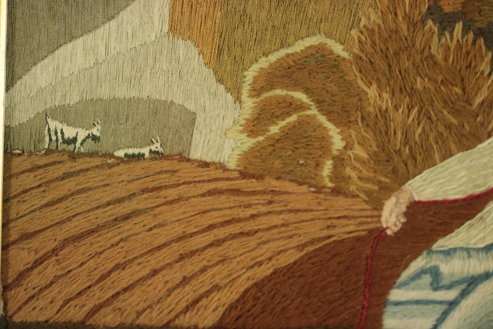 Georgian Woolwork Picture Of Child Playing With Cat photo buy