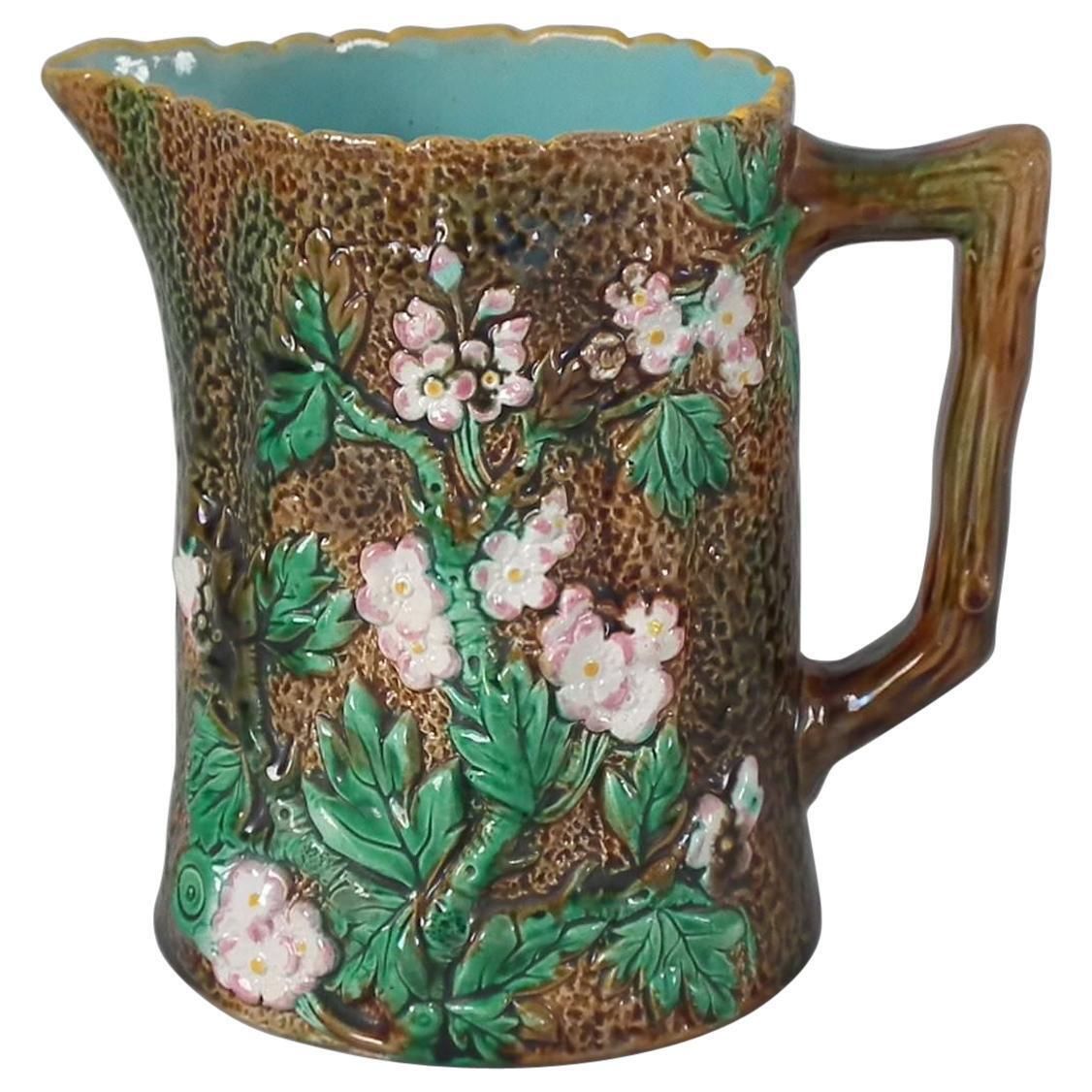 Victorian George Jones Majolica Rustic Blossom Pitcher