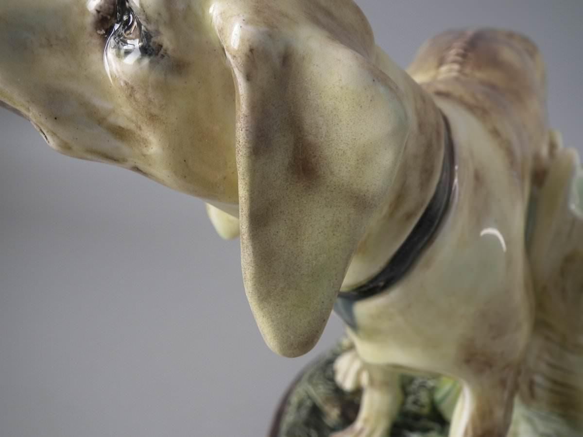 photo vintage Jerome Massier Fils Majolica Dog Spill Vase