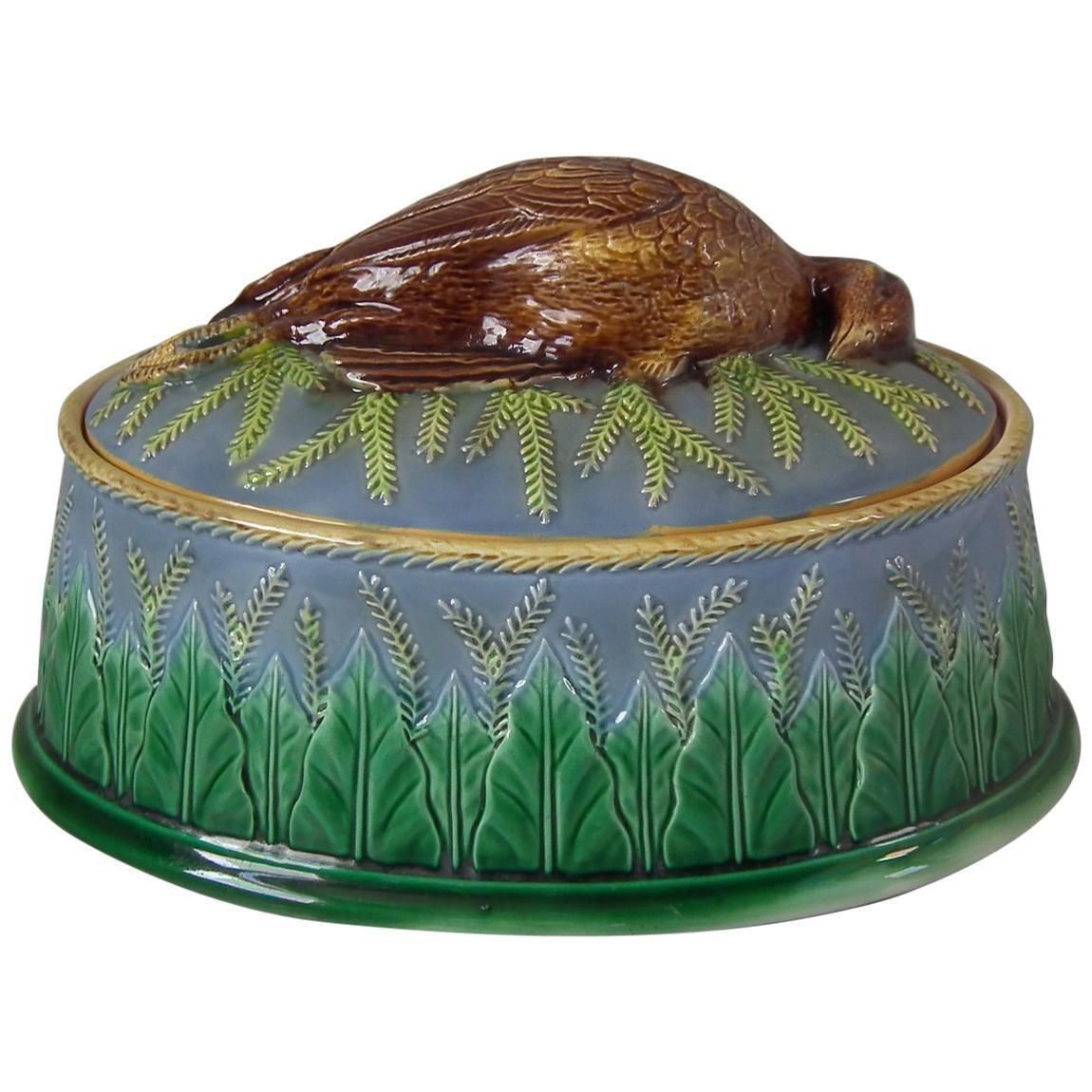 George Jones Majolica Partridge Game Pie Dish And Cover