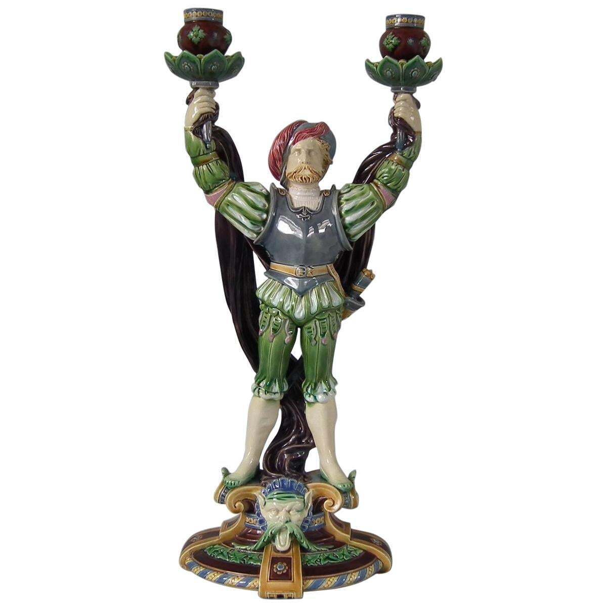 Minton Majolica Tudor Figure Candelabra