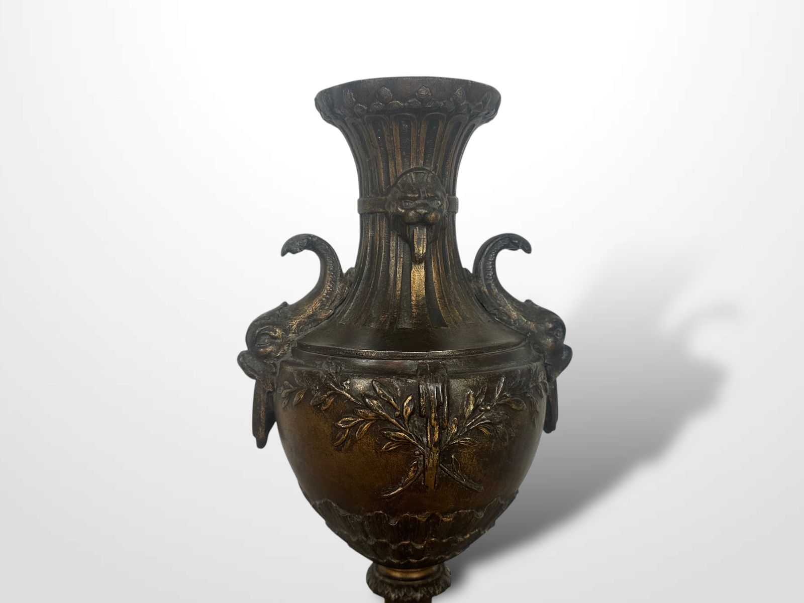 photo furniture Pair Of French Spelter Vases Urns On Marble Bases