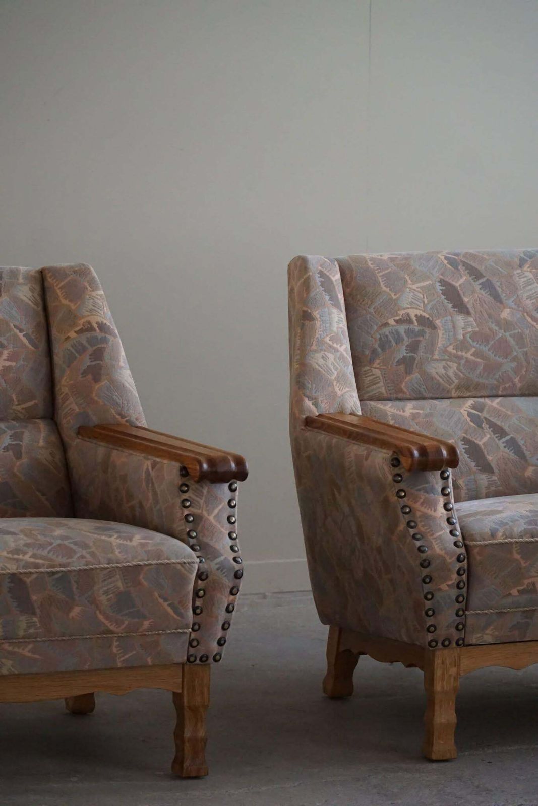 Danish Mid Century Modern, Pair Of Armchairs In Oak & Original Fabric, 1960s photo vinterior
