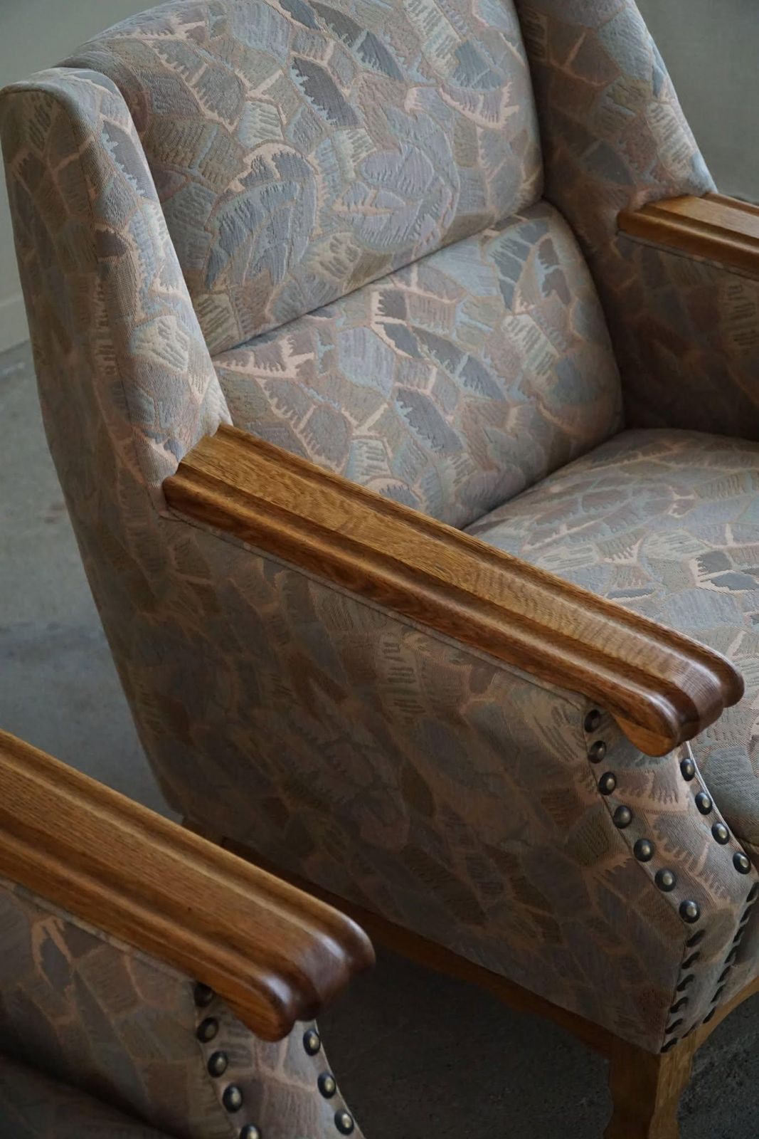 photo furniture Danish Mid Century Modern, Pair Of Armchairs In Oak & Original Fabric, 1960s