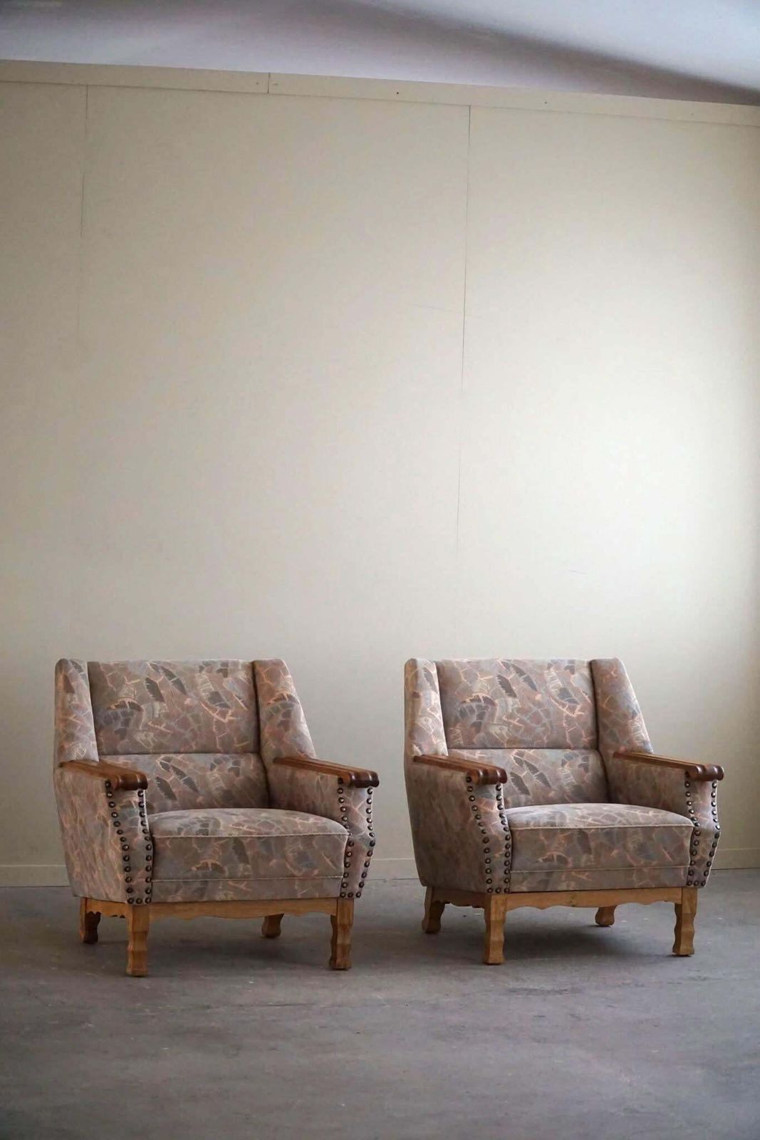 2584.0 Danish Mid Century Modern, Pair Of Armchairs In Oak & Original Fabric, 1960s photo