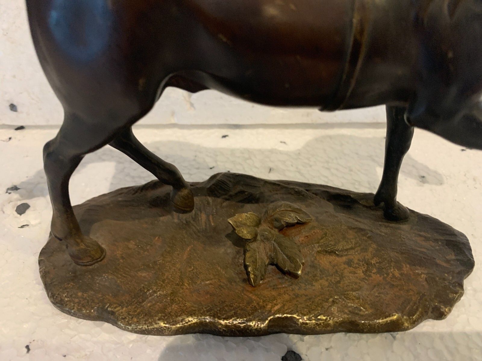 photo furniture Bronze Group Horse On Base With Brown Patina 20th Century