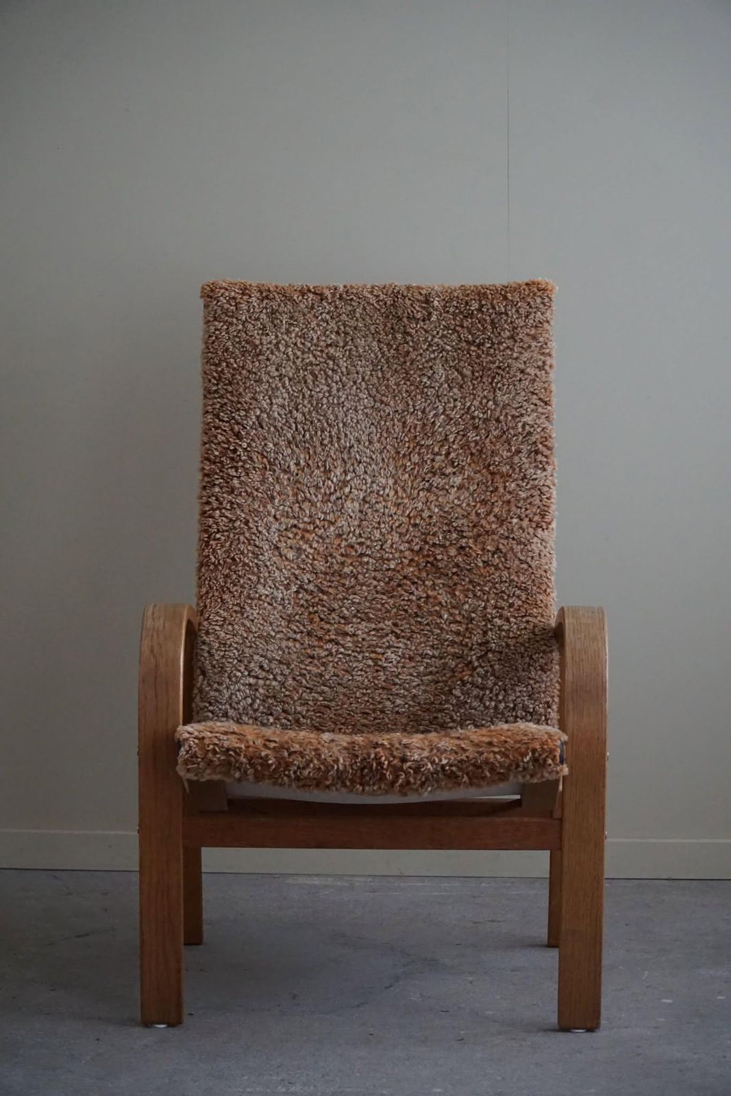 Furniture Swedish Mid Century Modern, Highback Armchair In Oak & Lambswool, 1960s photo