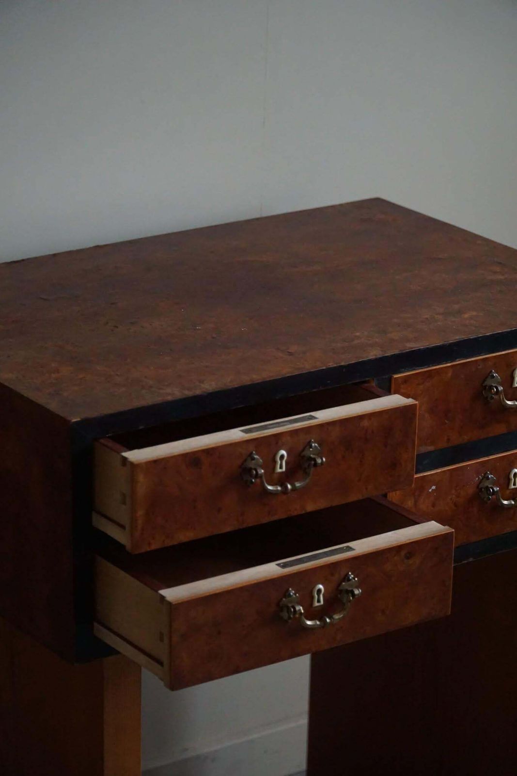 photo for sale Danish Art Deco Console Table With Drawers In Elm & Burl Wood, 1940s